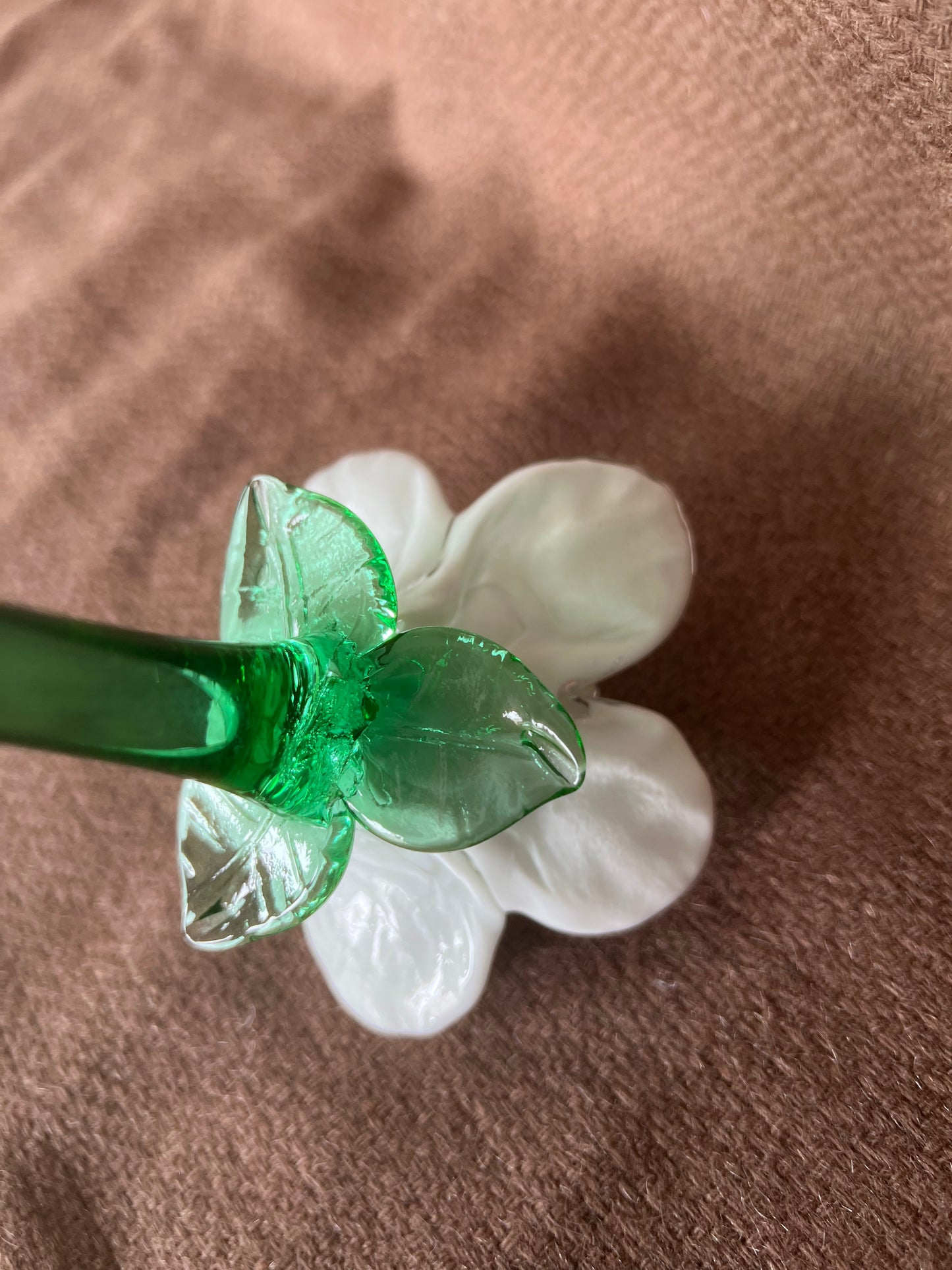 Large Murano Style Glass White Flower