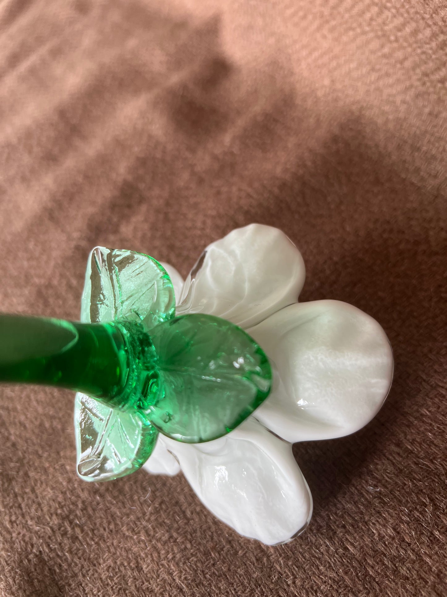 Large Murano Style Glass White Flower