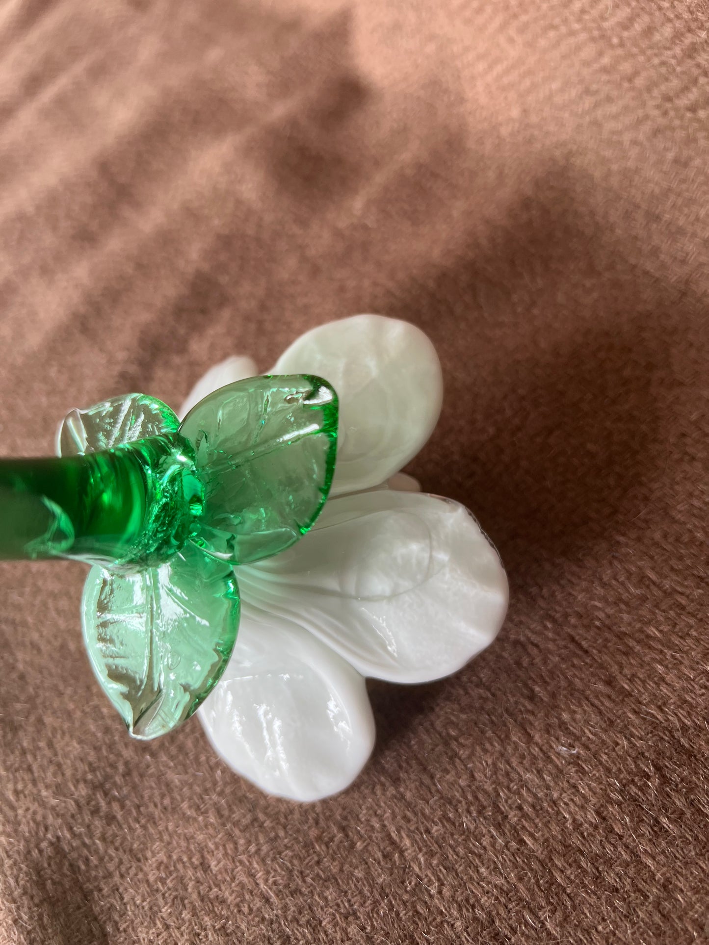 Large Murano Style Glass White Flower