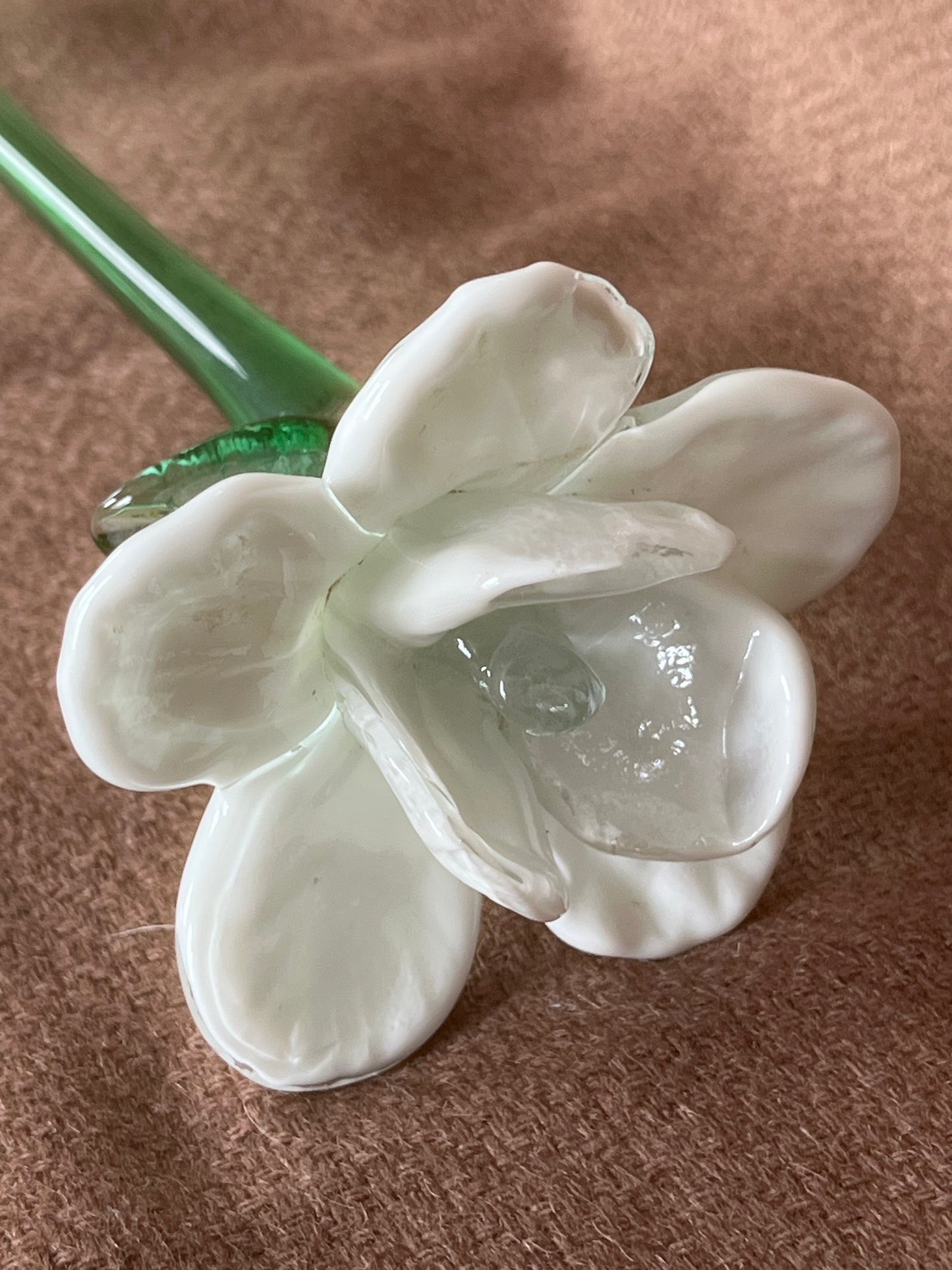 Large Murano Style Glass White Flower