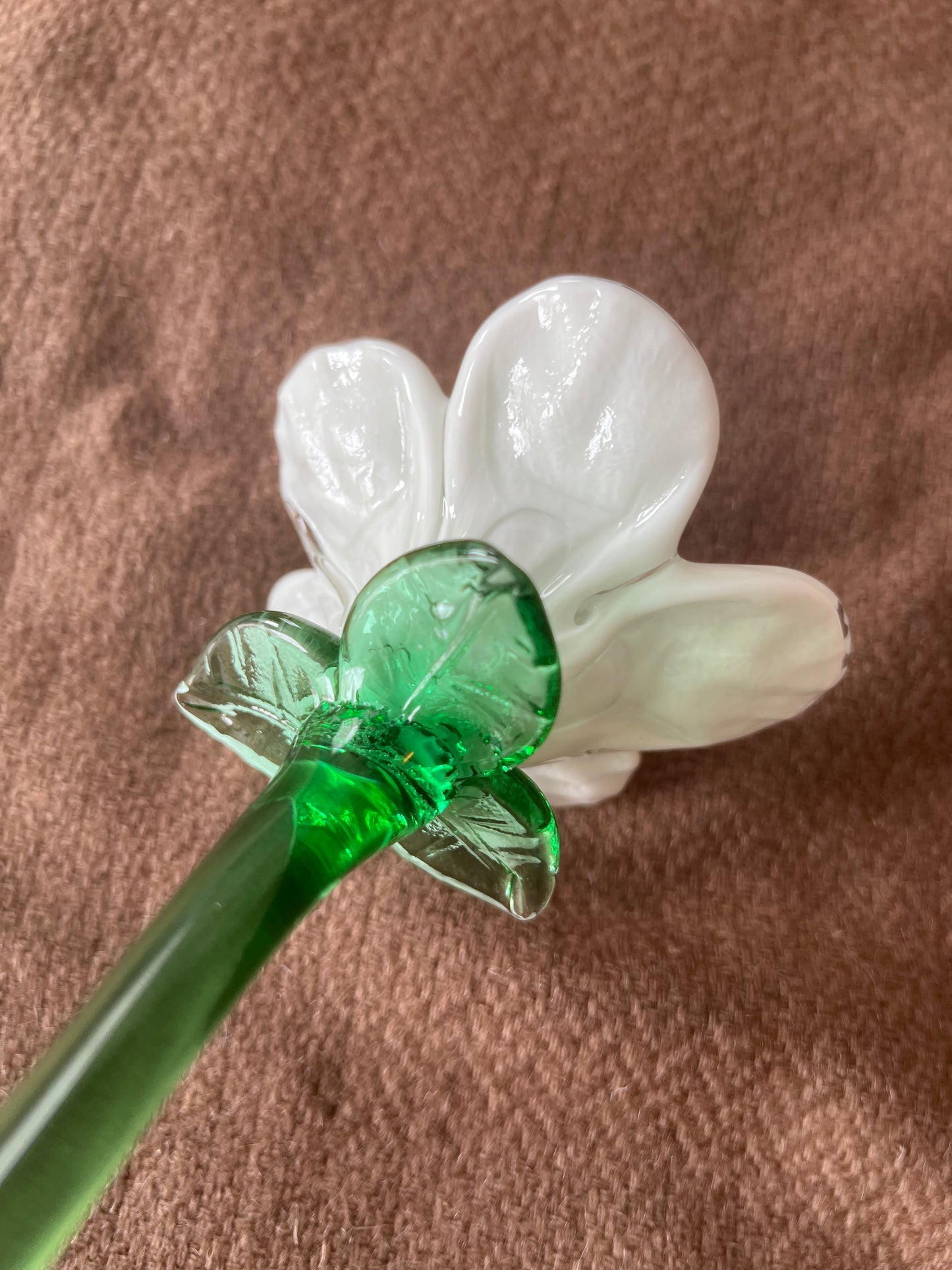 Large Murano Style Glass White Flower
