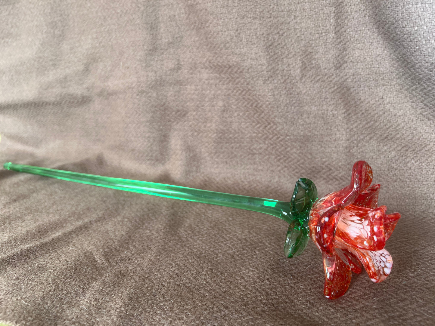 Large Murano Style Glass Flower Red & White