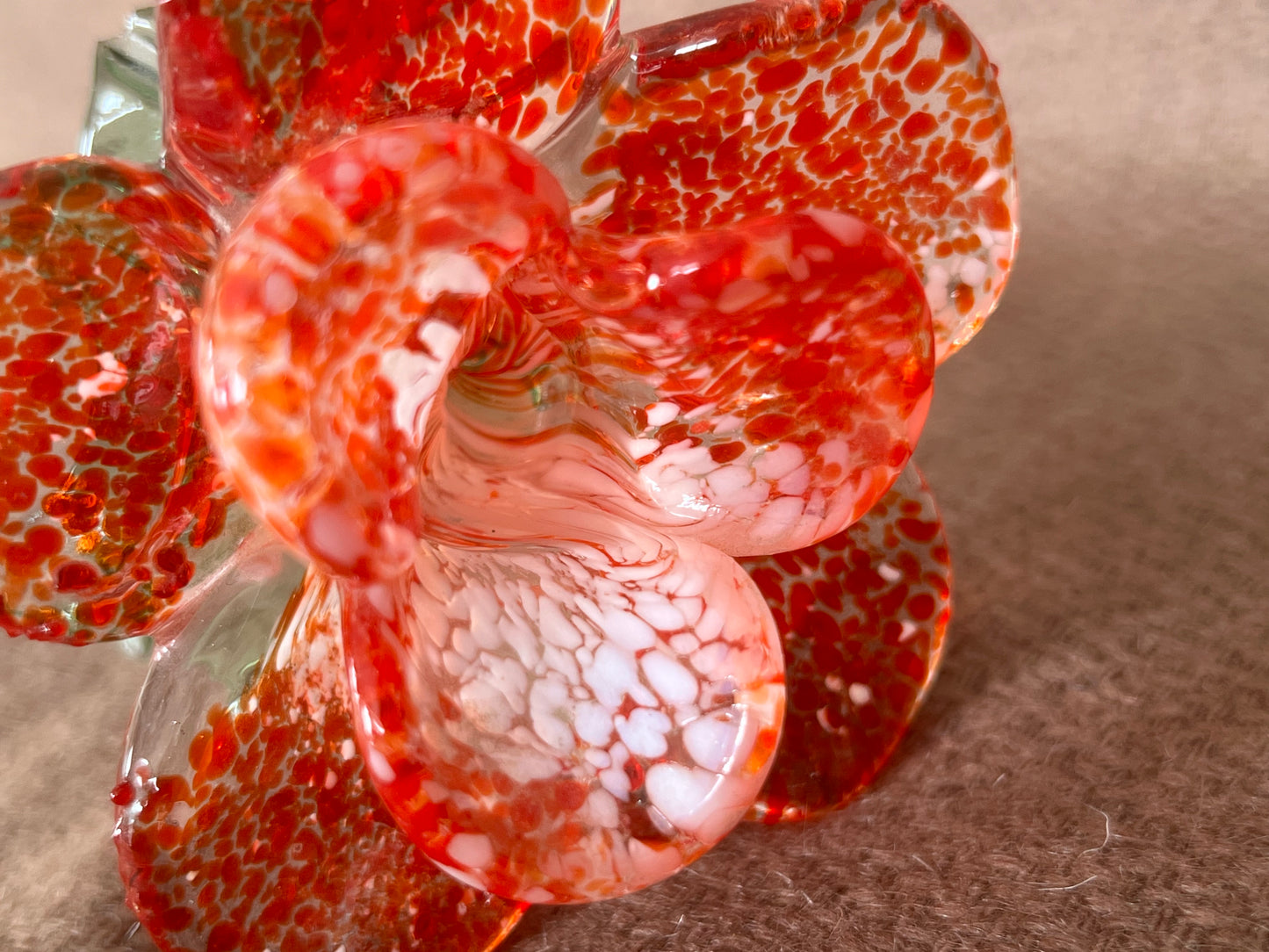 Large Murano Style Glass Flower Red & White