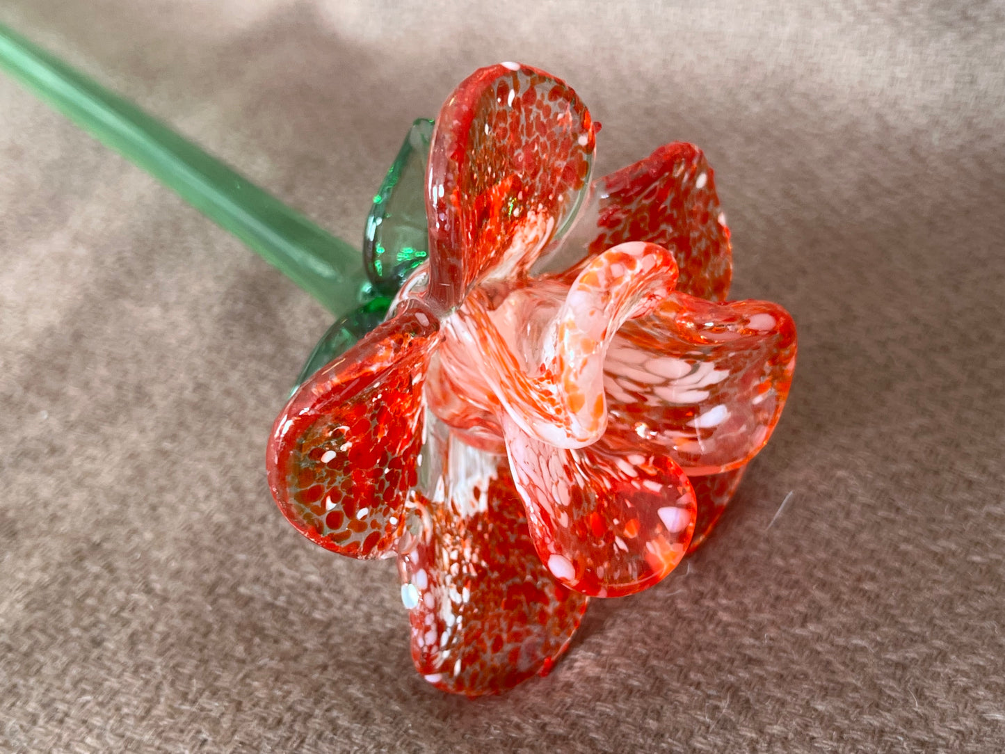 Large Murano Style Glass Flower Red & White