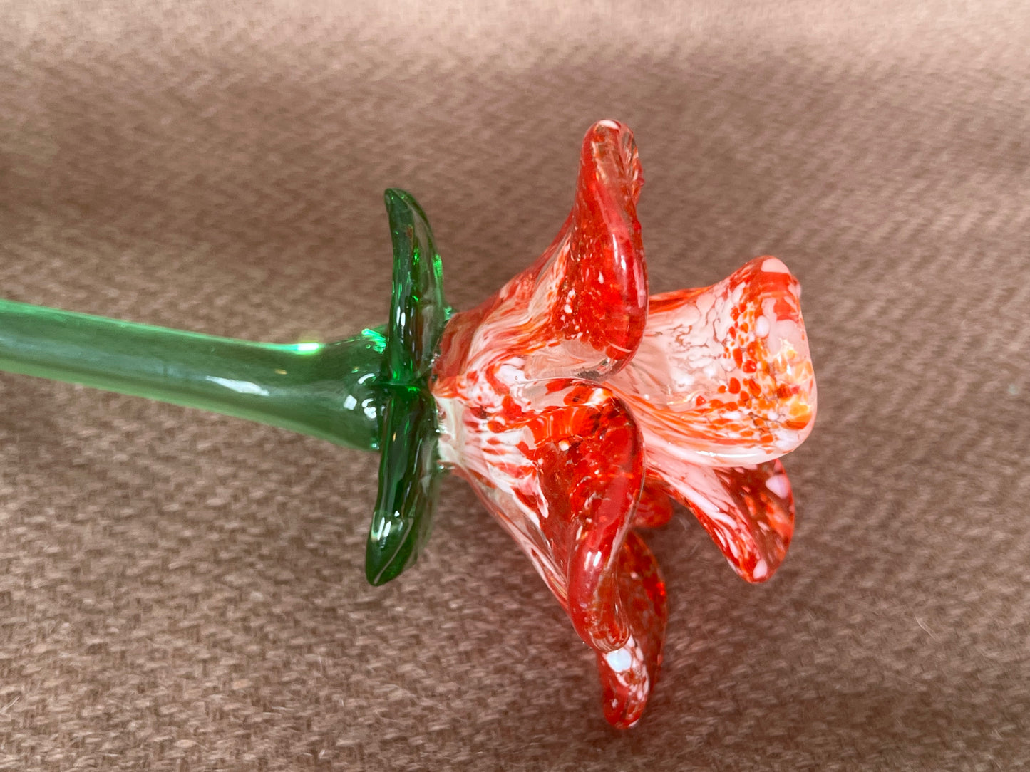 Large Murano Style Glass Flower Red & White