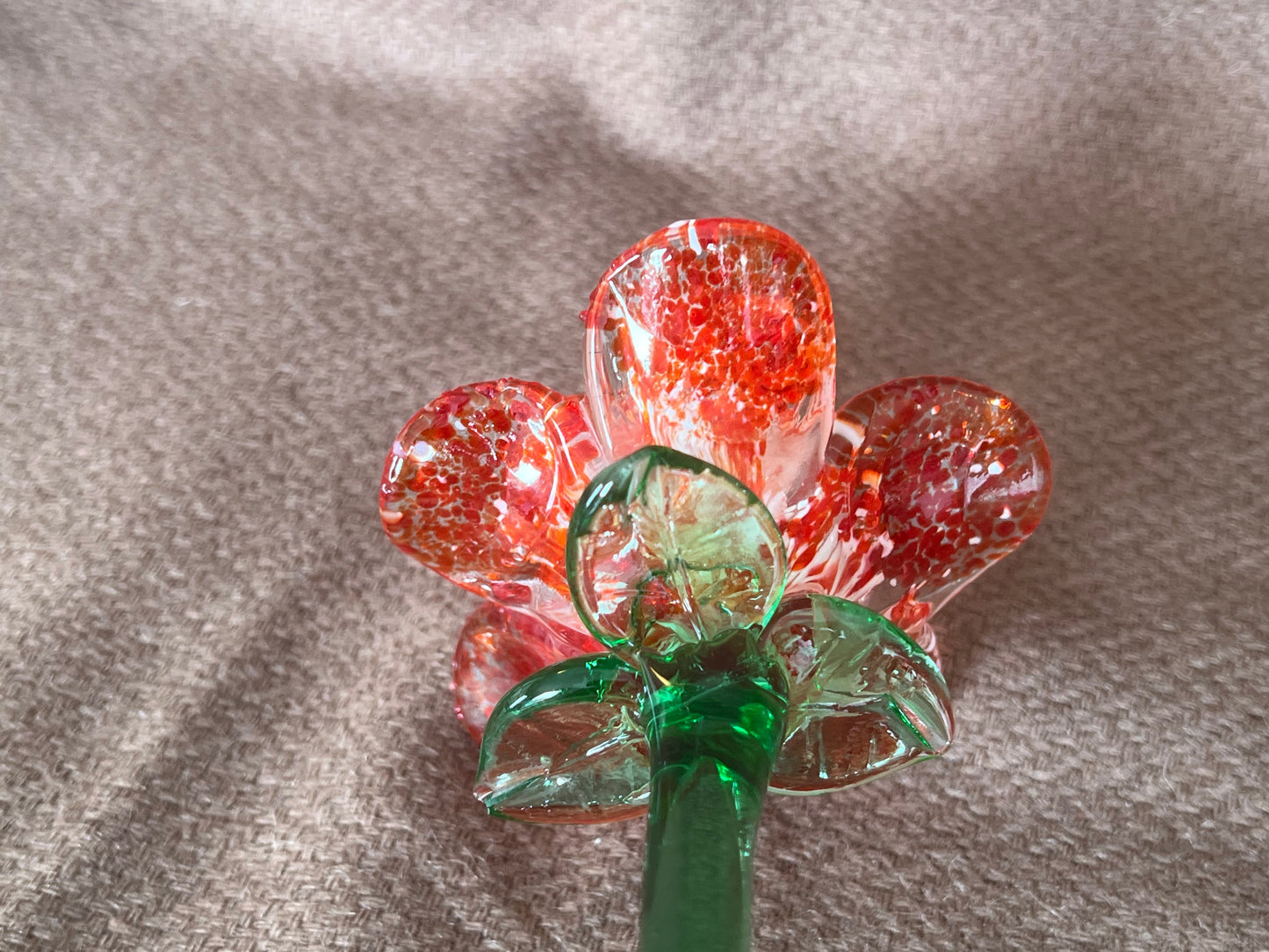 Large Murano Style Glass Flower Red & White