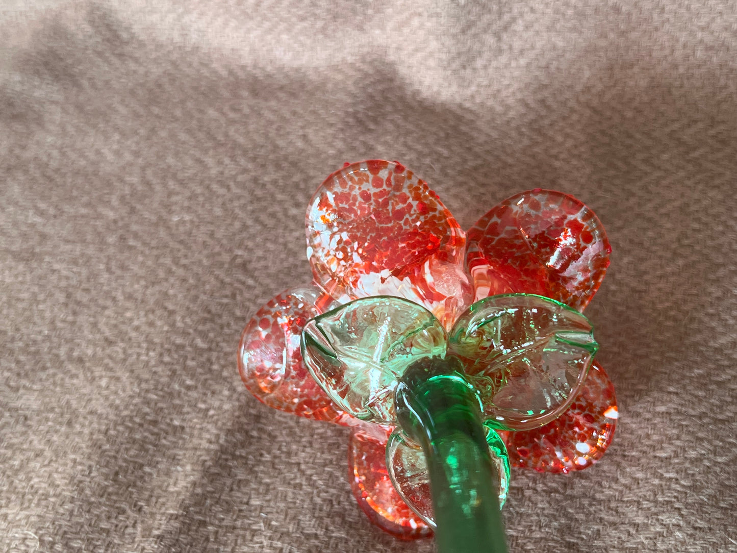 Large Murano Style Glass Flower Red & White