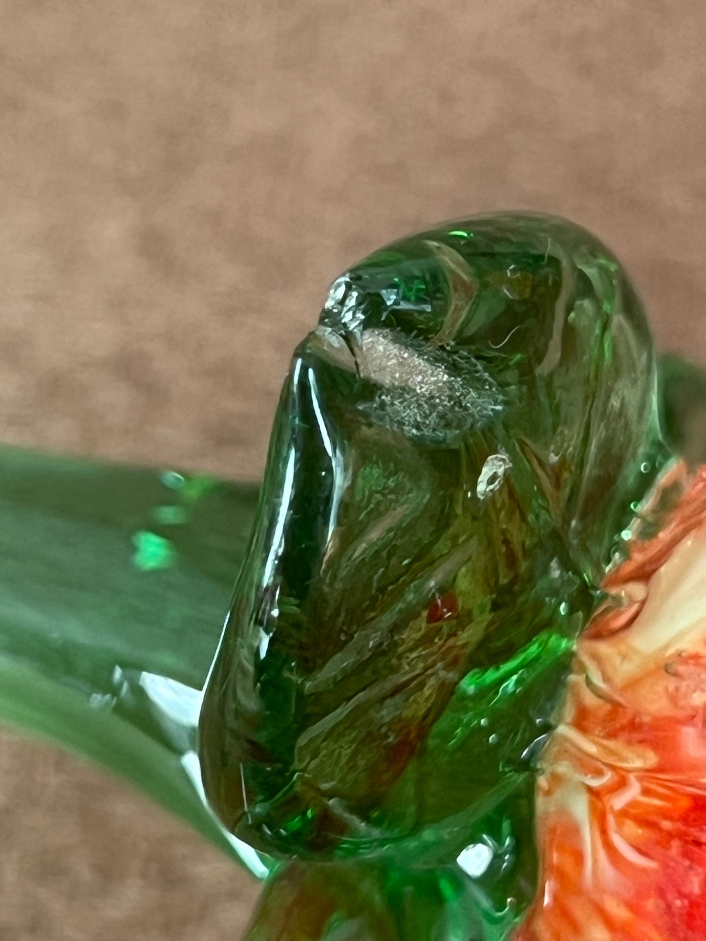 Large Murano Style Glass Flower Red & White