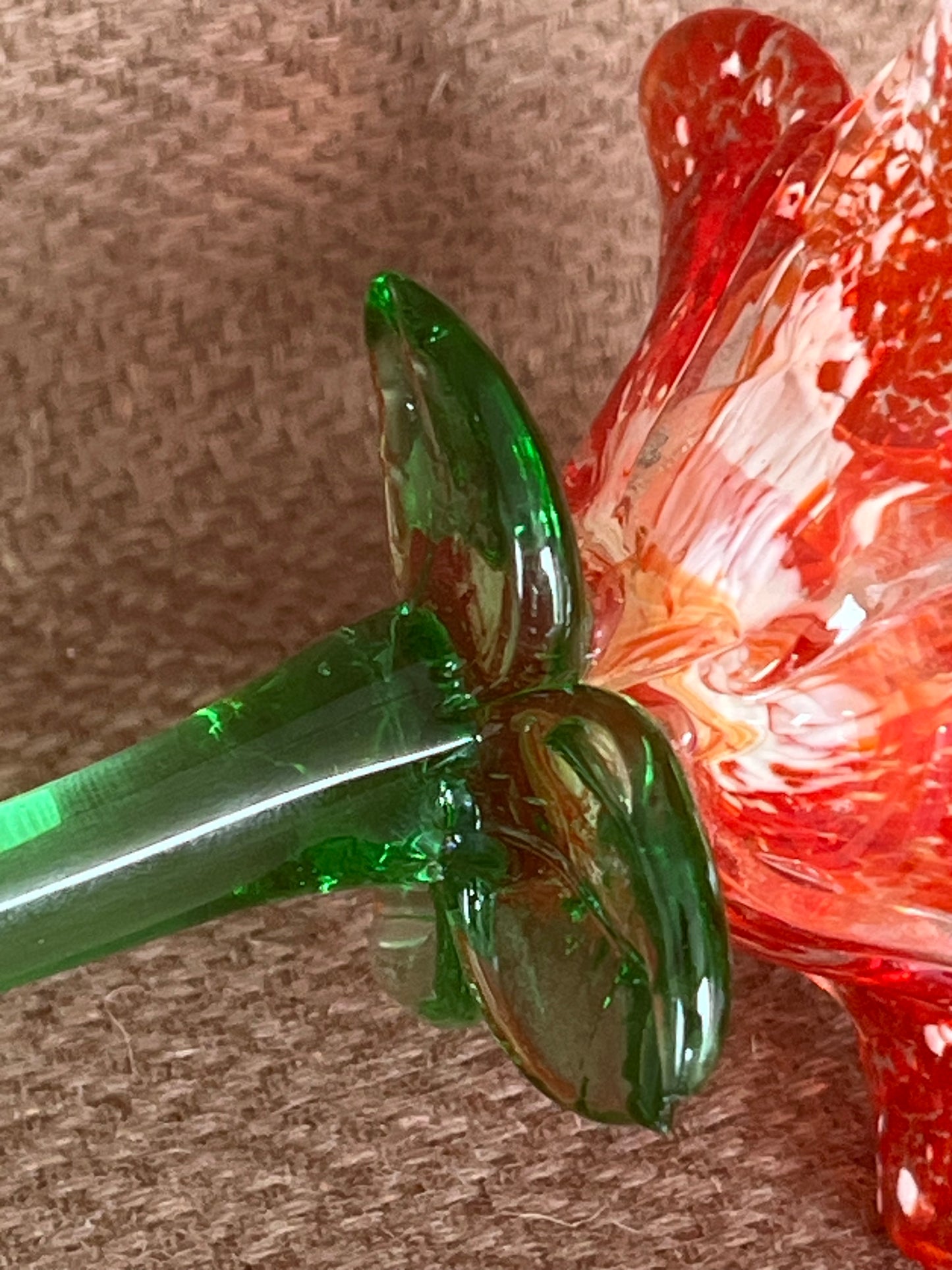 Large Murano Style Glass Flower Red & White