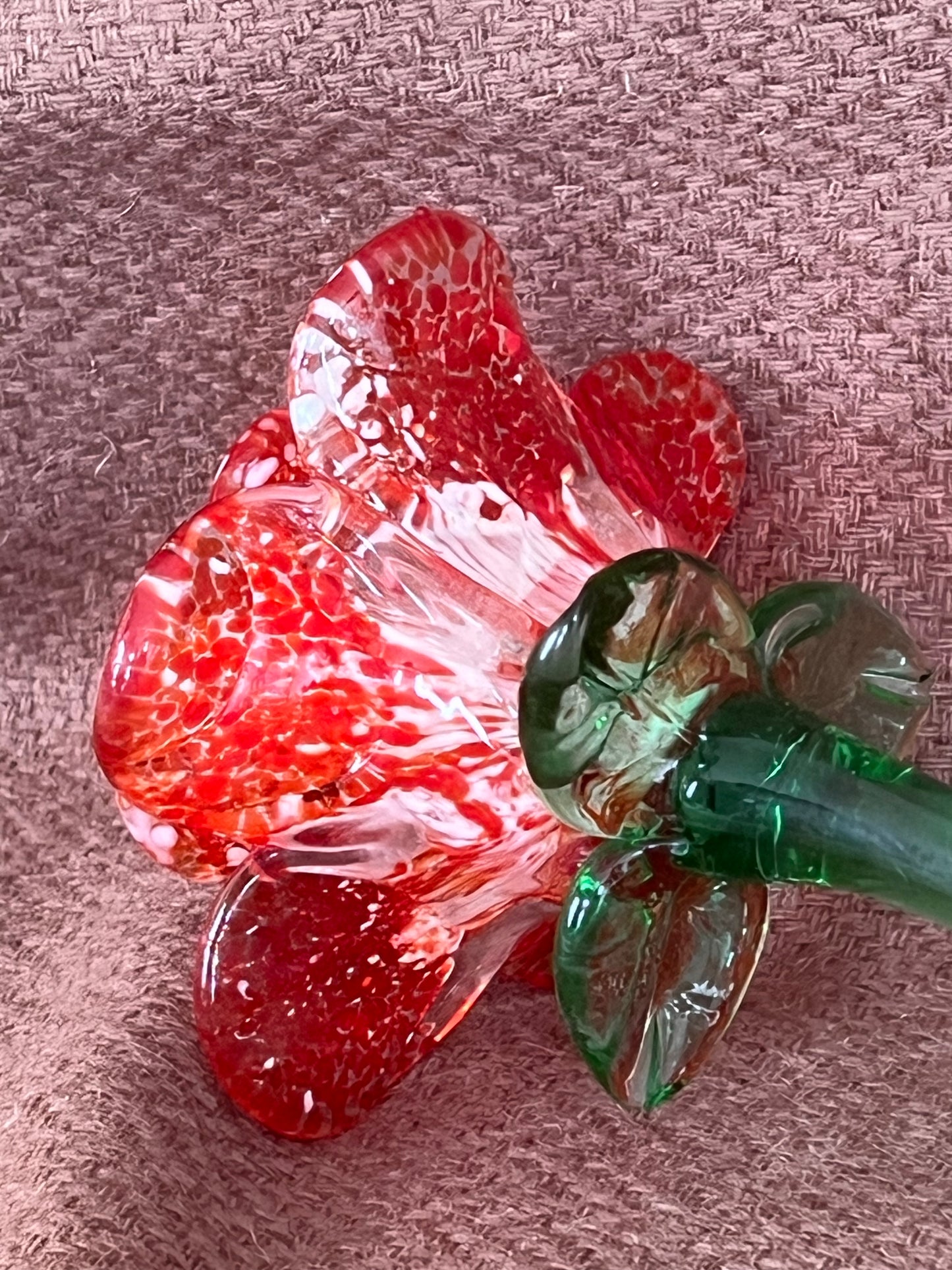 Large Murano Style Glass Flower Red & White