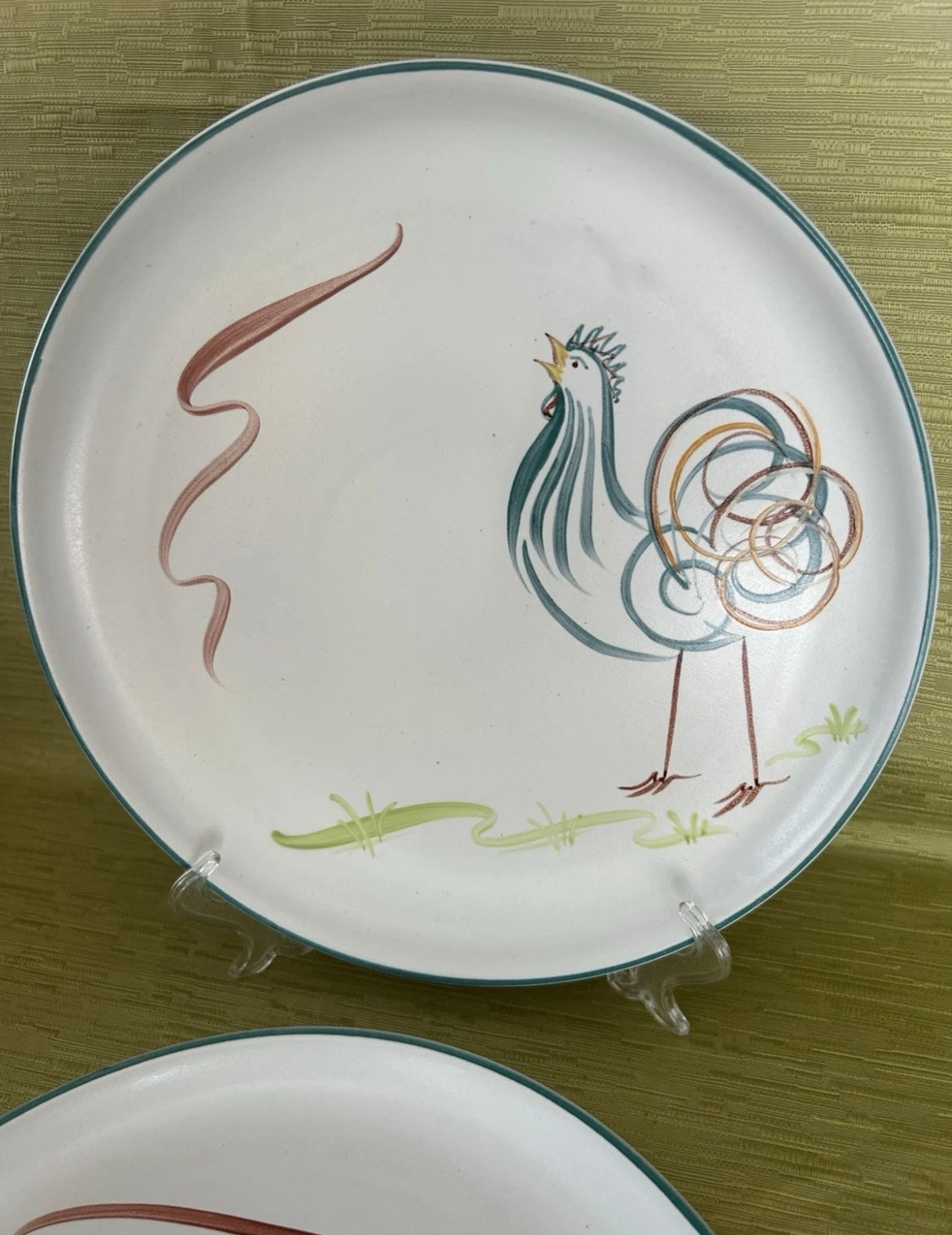 Vintage Rare 2 x Denby Flair Rooster Dinner Plates Signed by Artist