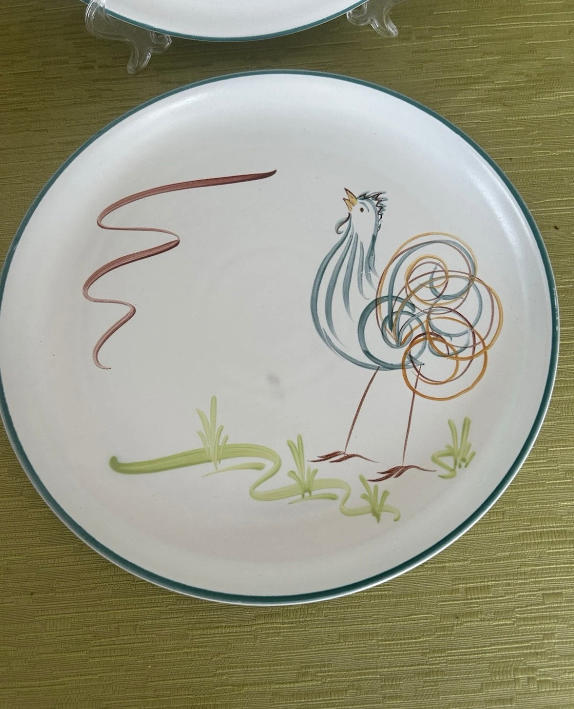 Vintage Rare 2 x Denby Flair Rooster Dinner Plates Signed by Artist
