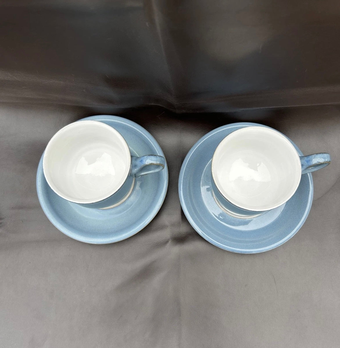 Denby Castile Blue Footed Coffee Tea Cups And Saucers x 2