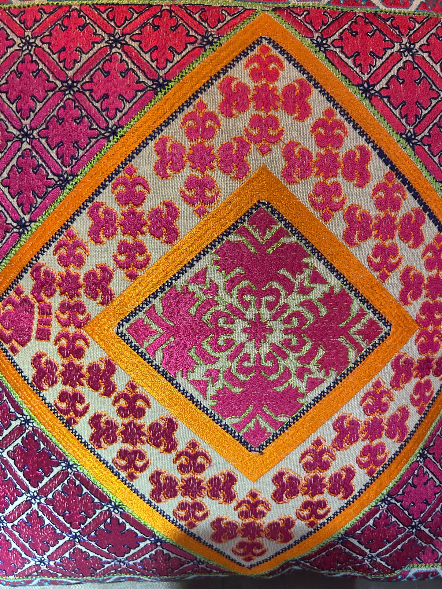 Vintage Retro Scandinavian Boho Embroidered Style Cushion Design Pink Orange (4 available)