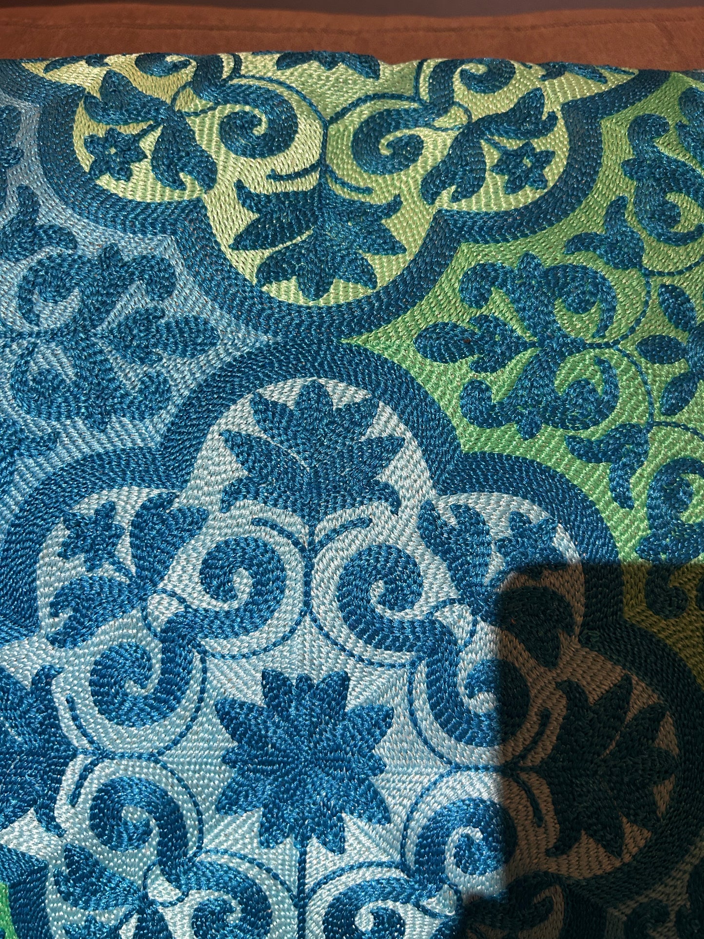 Vintage Retro Scandinavian Boho Embroidered Style Cushion Design Blue Turquoise (4 available)