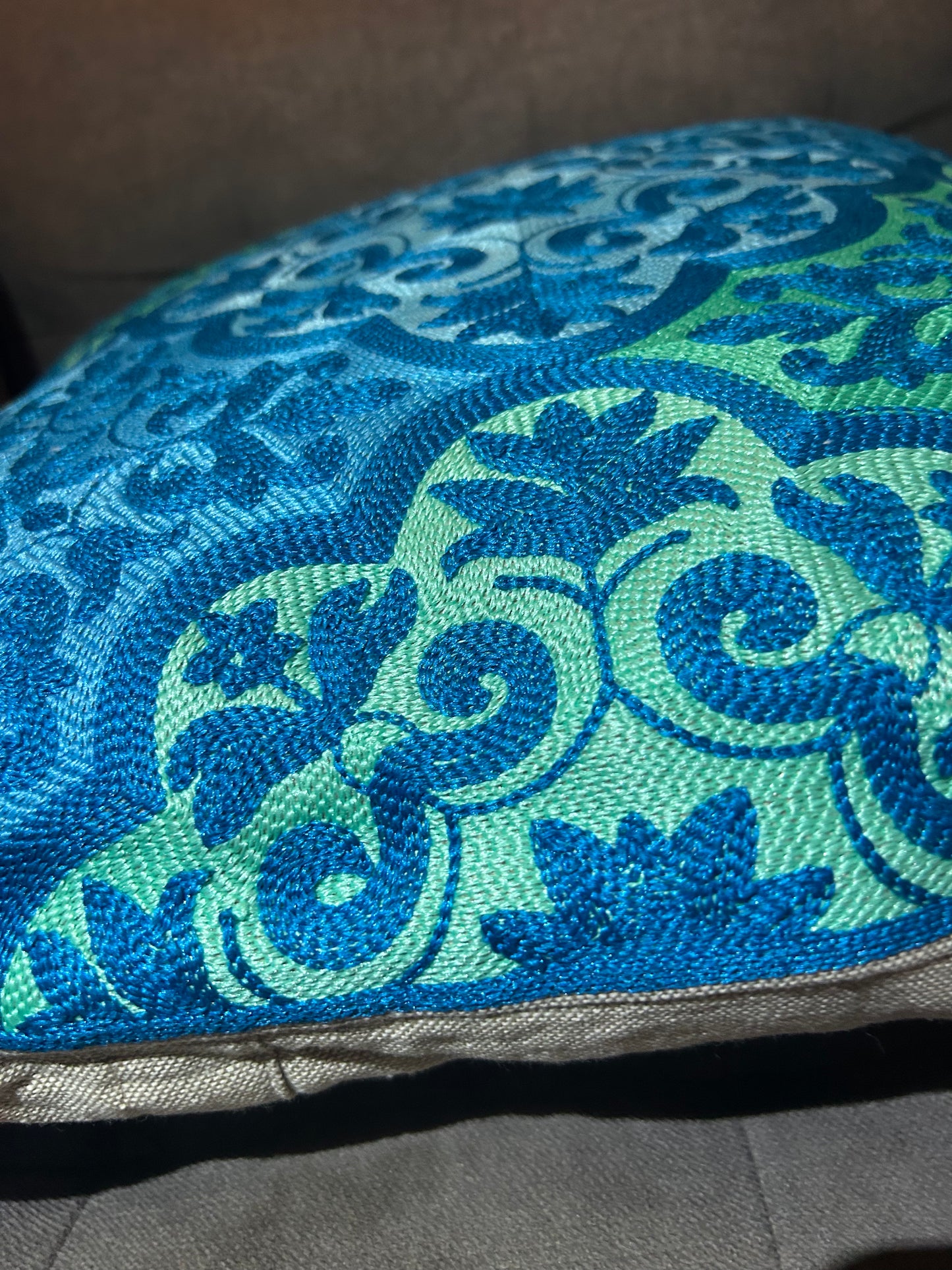 Vintage Retro Scandinavian Boho Embroidered Style Cushion Design Blue Turquoise (4 available)