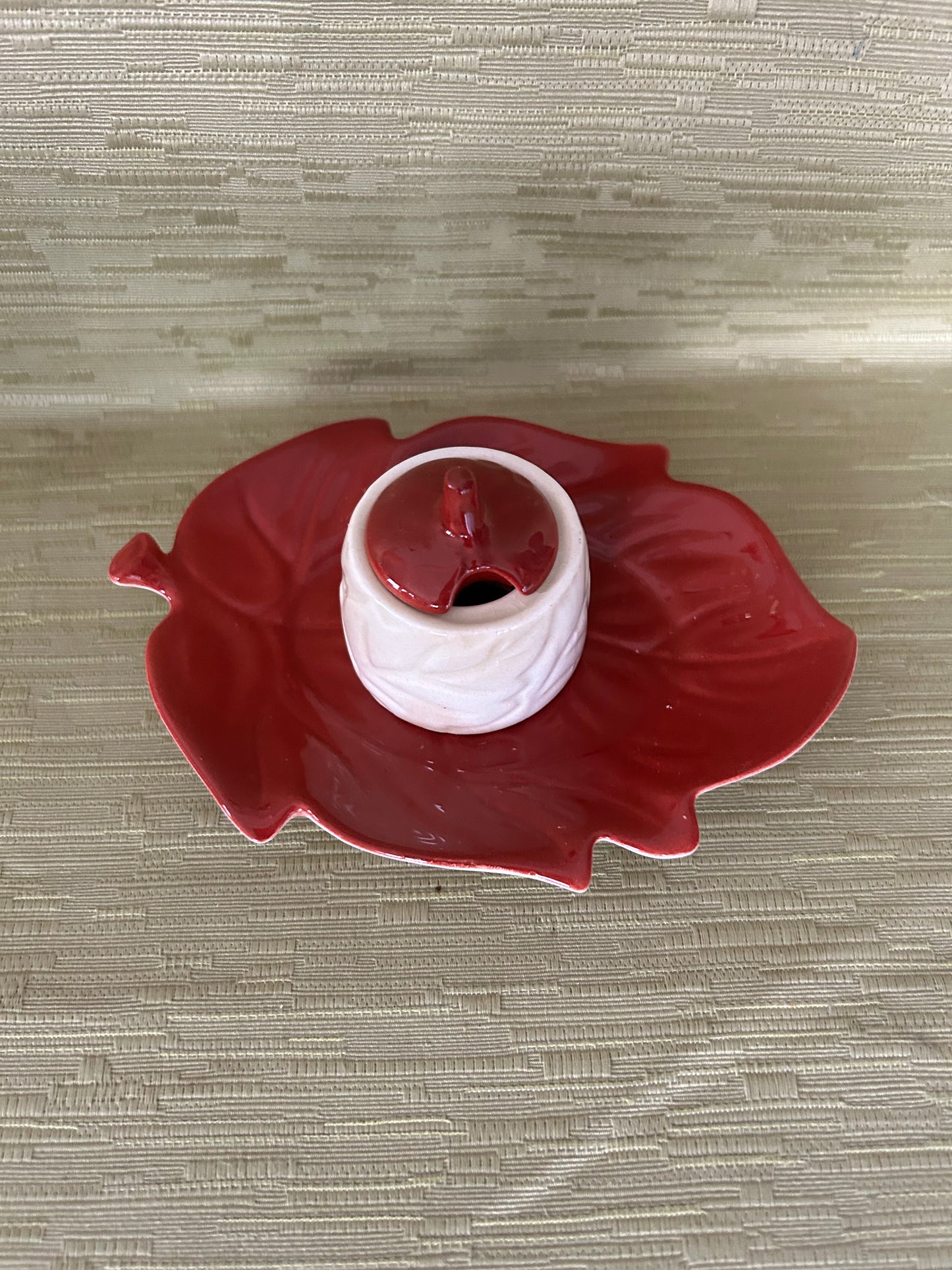 Vintage Carlton Ware Autumn Oak Leaf Plate & Preserve Jar Pot with Lid 1960's 1970's