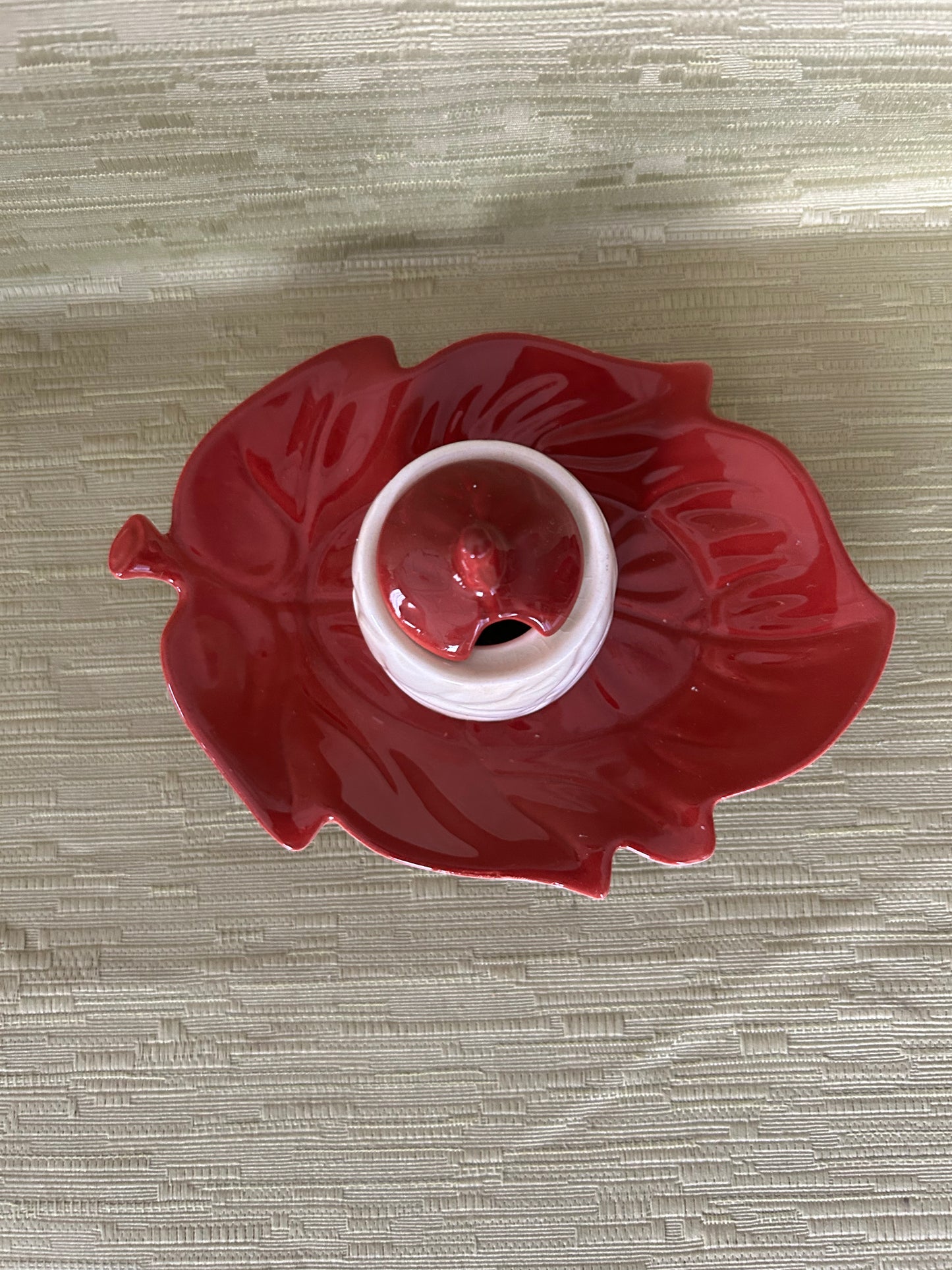Vintage Carlton Ware Autumn Oak Leaf Plate & Preserve Jar Pot with Lid 1960's 1970's