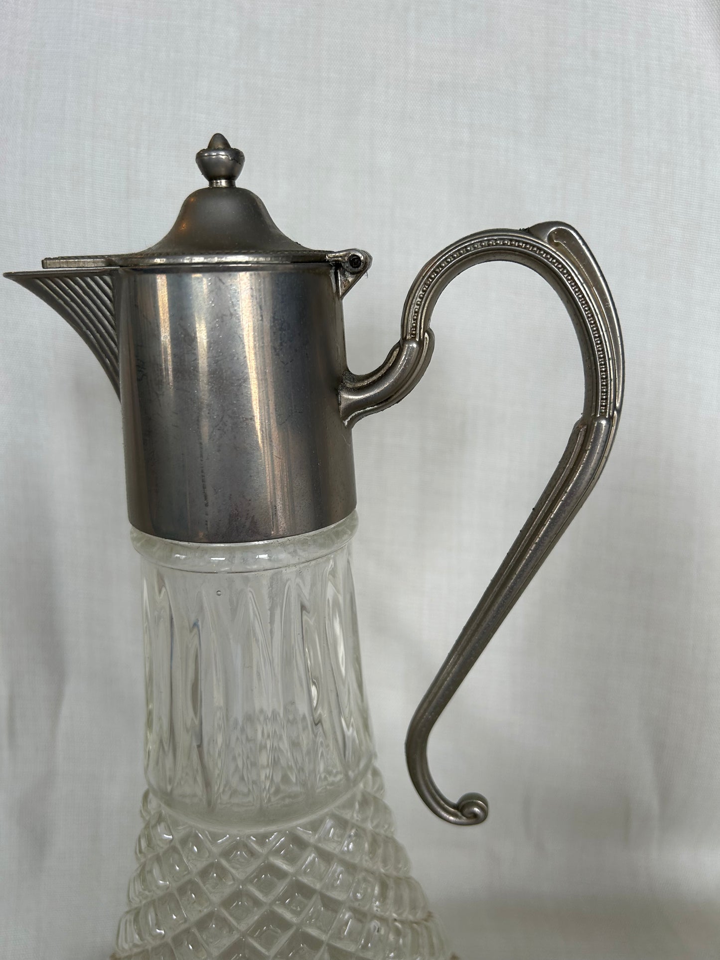 Pair of Antique E.P. Zinc Silver Plated Crystal Decanters
