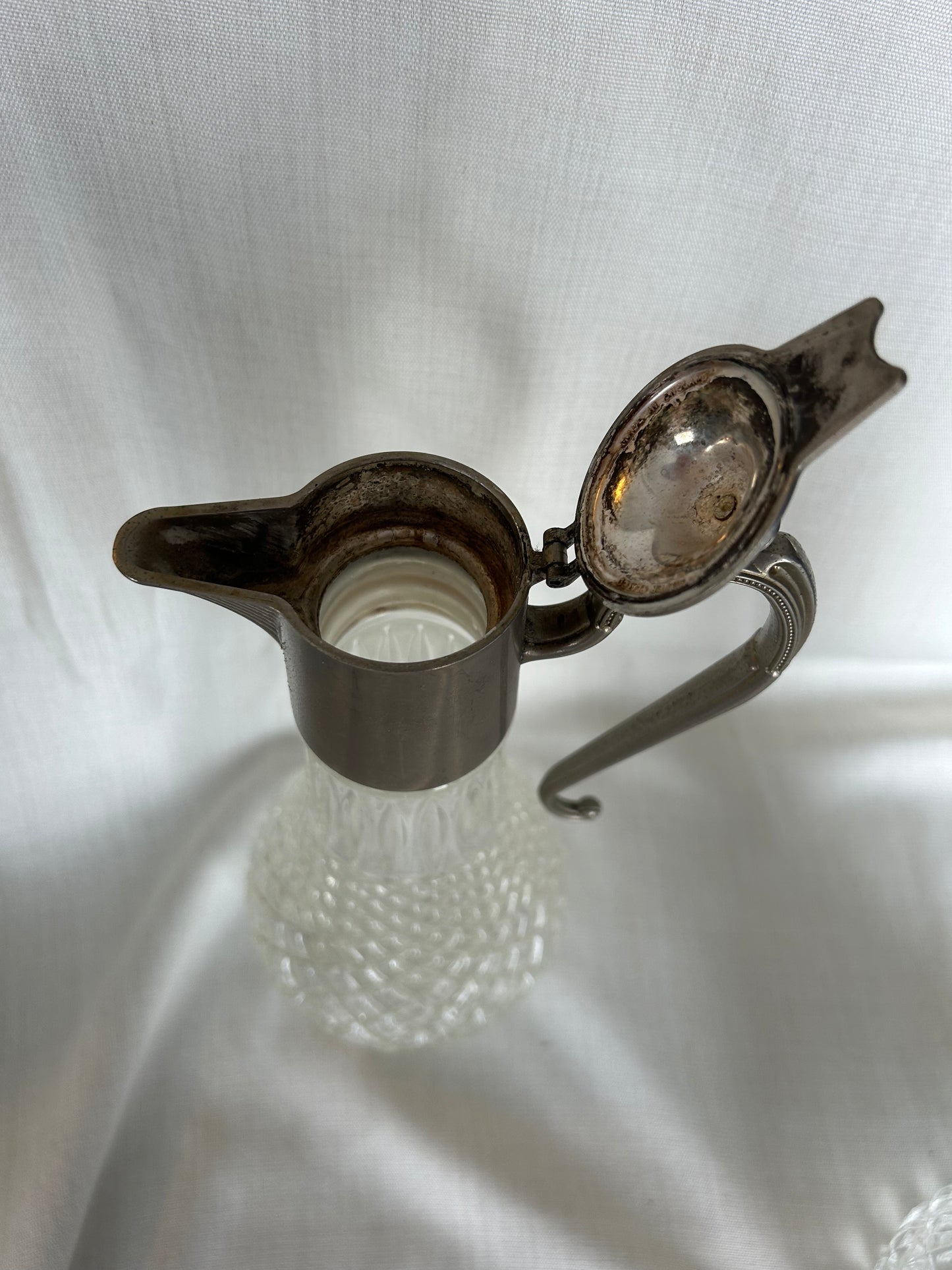 Pair of Antique E.P. Zinc Silver Plated Crystal Decanters