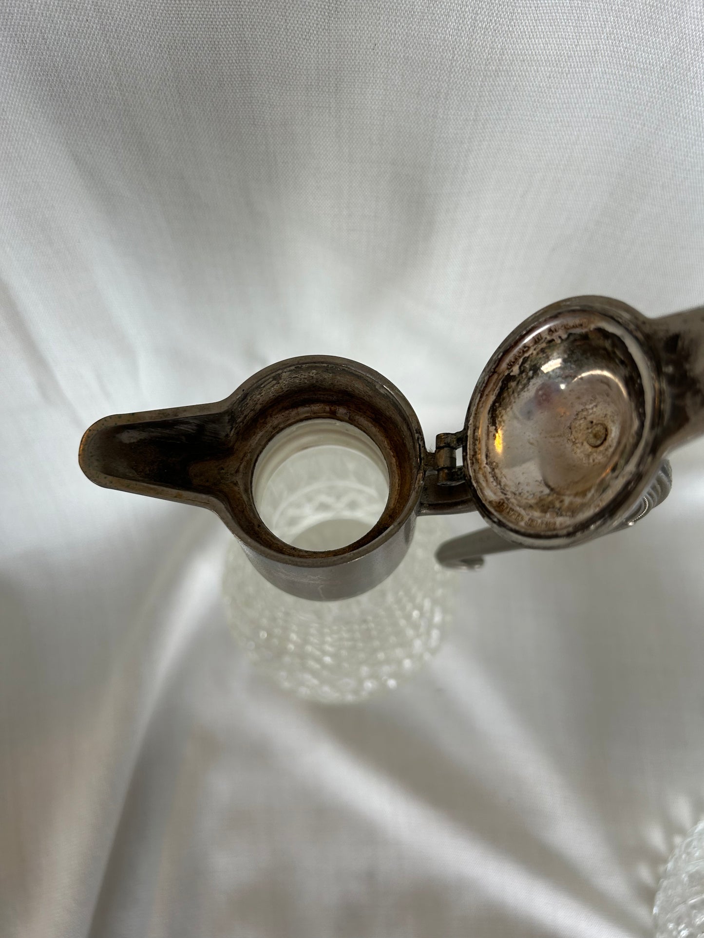 Pair of Antique E.P. Zinc Silver Plated Crystal Decanters
