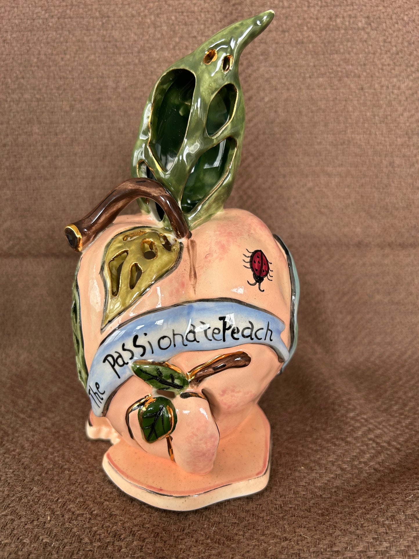 The Passionate Peach Blue Sky Clayworks Tea Light Heather Goldminc 2001 Complete With Plate