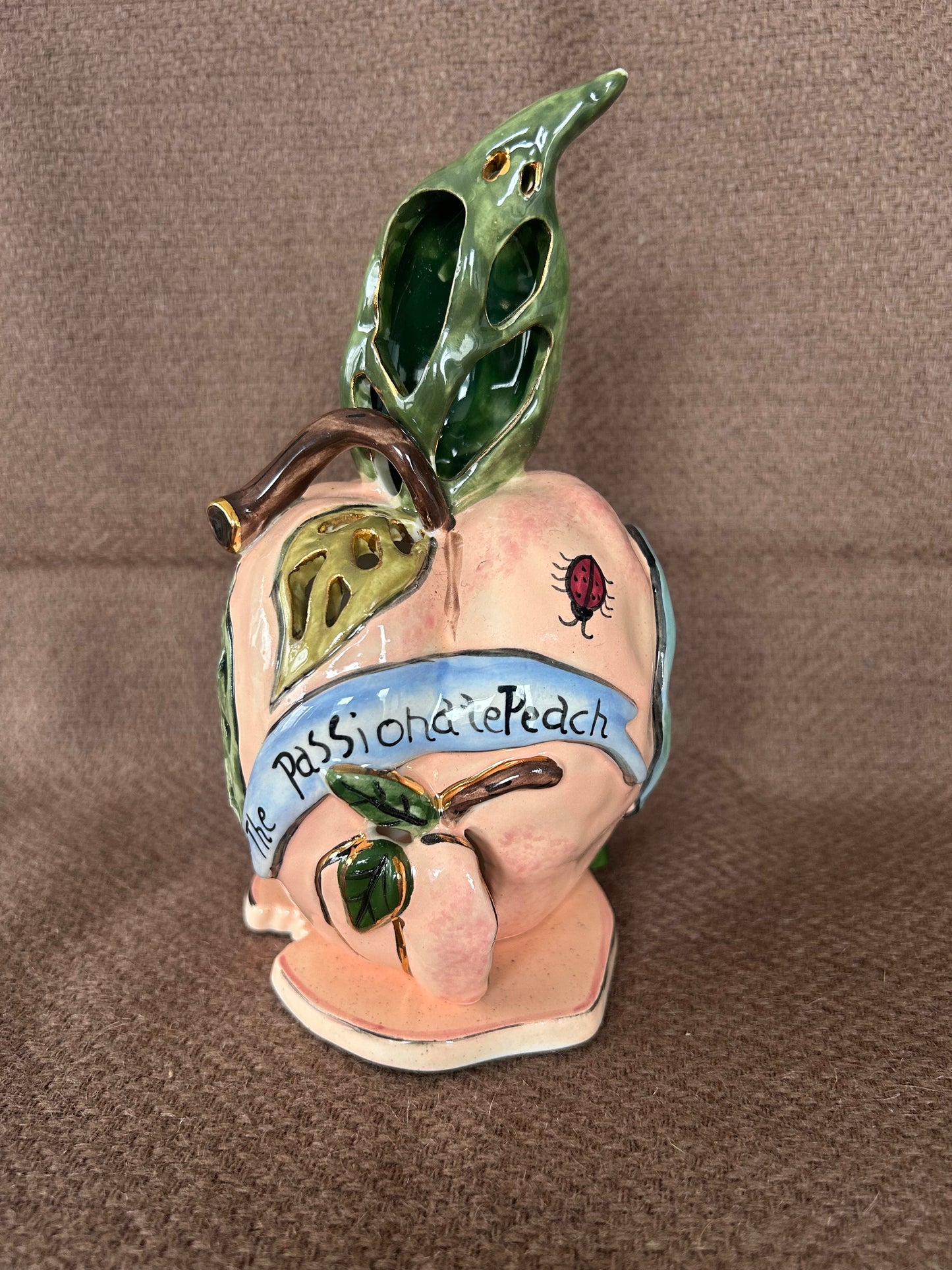 The Passionate Peach Blue Sky Clayworks Tea Light Heather Goldminc 2001 Complete With Plate