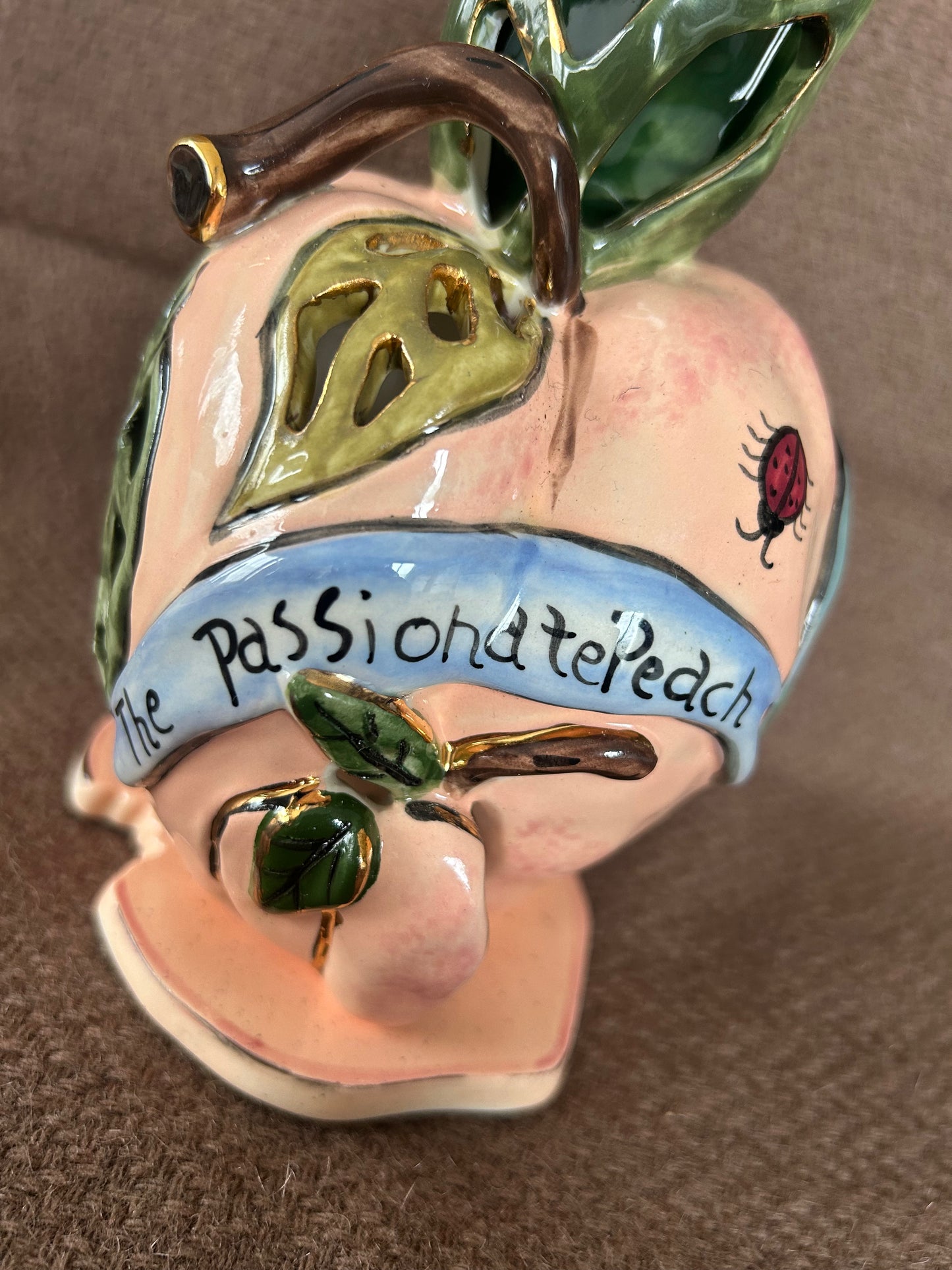 The Passionate Peach Blue Sky Clayworks Tea Light Heather Goldminc 2001 Complete With Plate