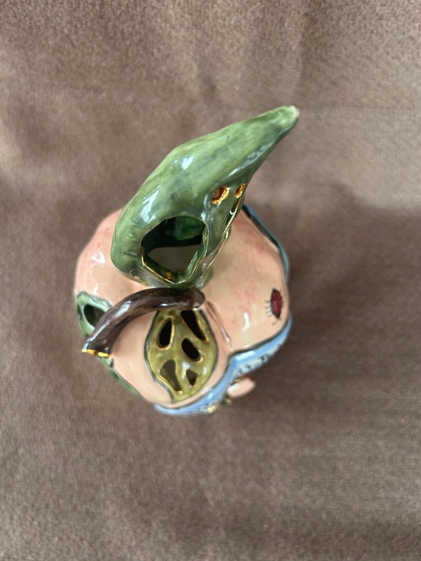 The Passionate Peach Blue Sky Clayworks Tea Light Heather Goldminc 2001 Complete With Plate