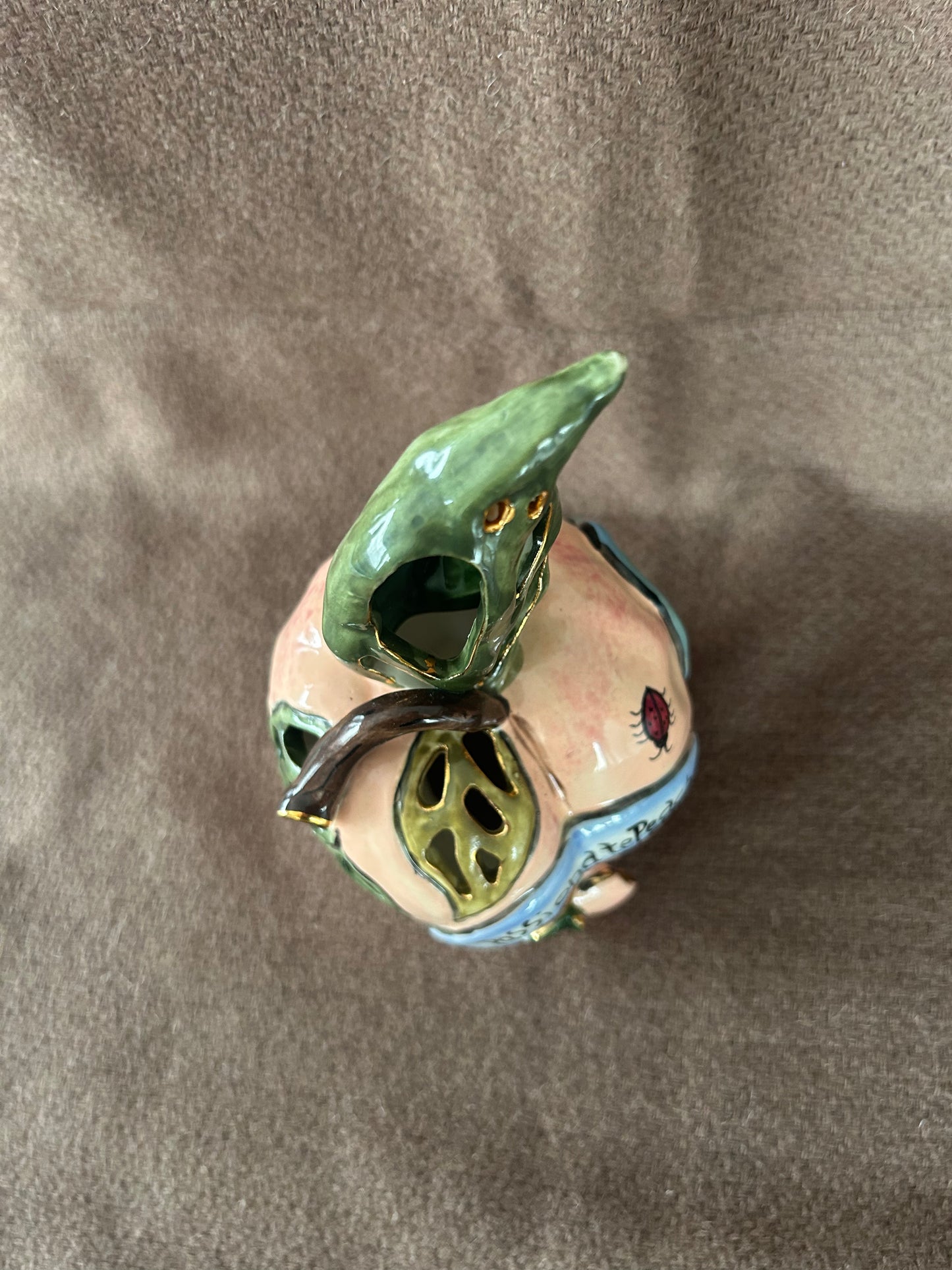 The Passionate Peach Blue Sky Clayworks Tea Light Heather Goldminc 2001 Complete With Plate