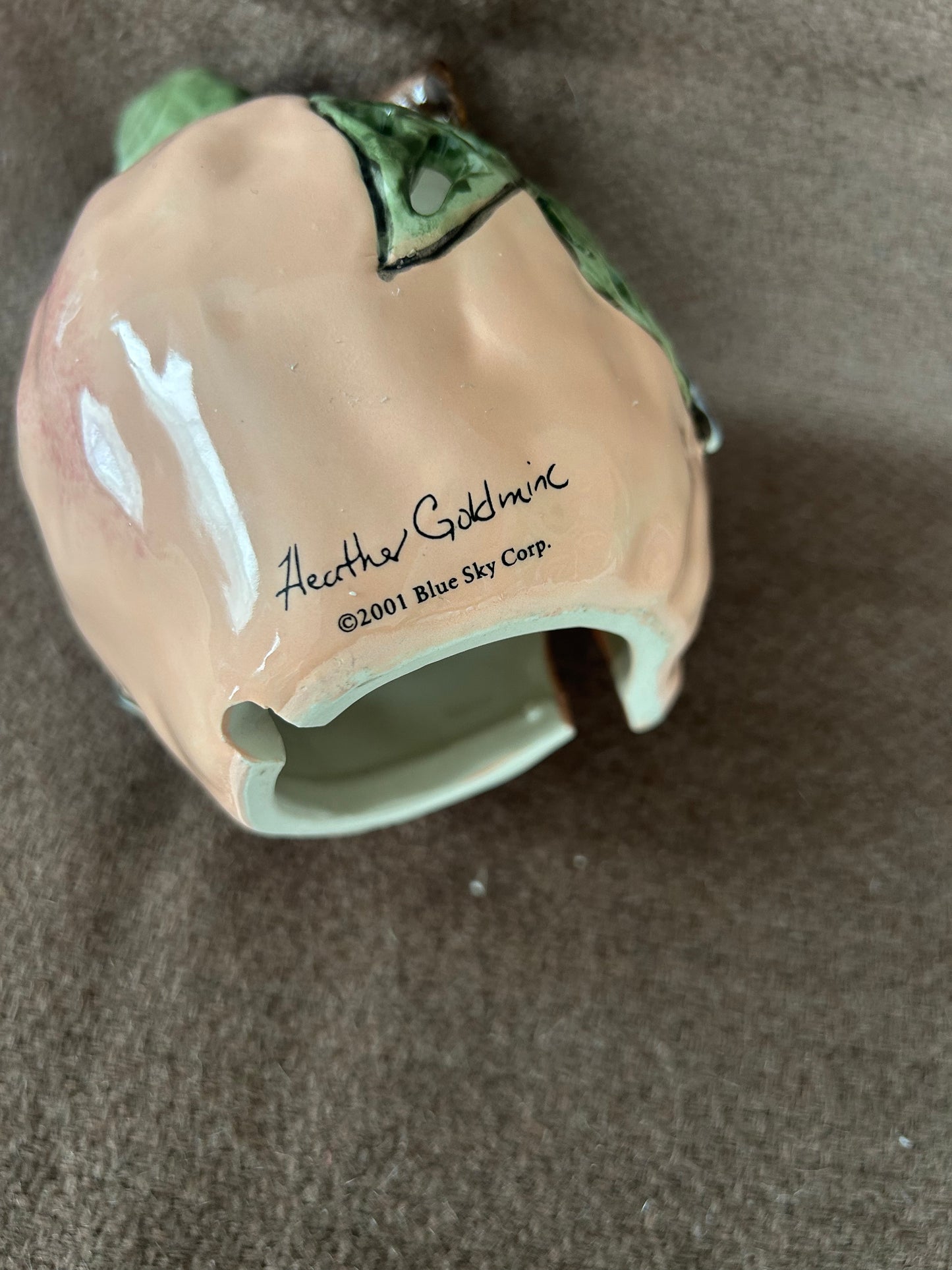 The Passionate Peach Blue Sky Clayworks Tea Light Heather Goldminc 2001 Complete With Plate