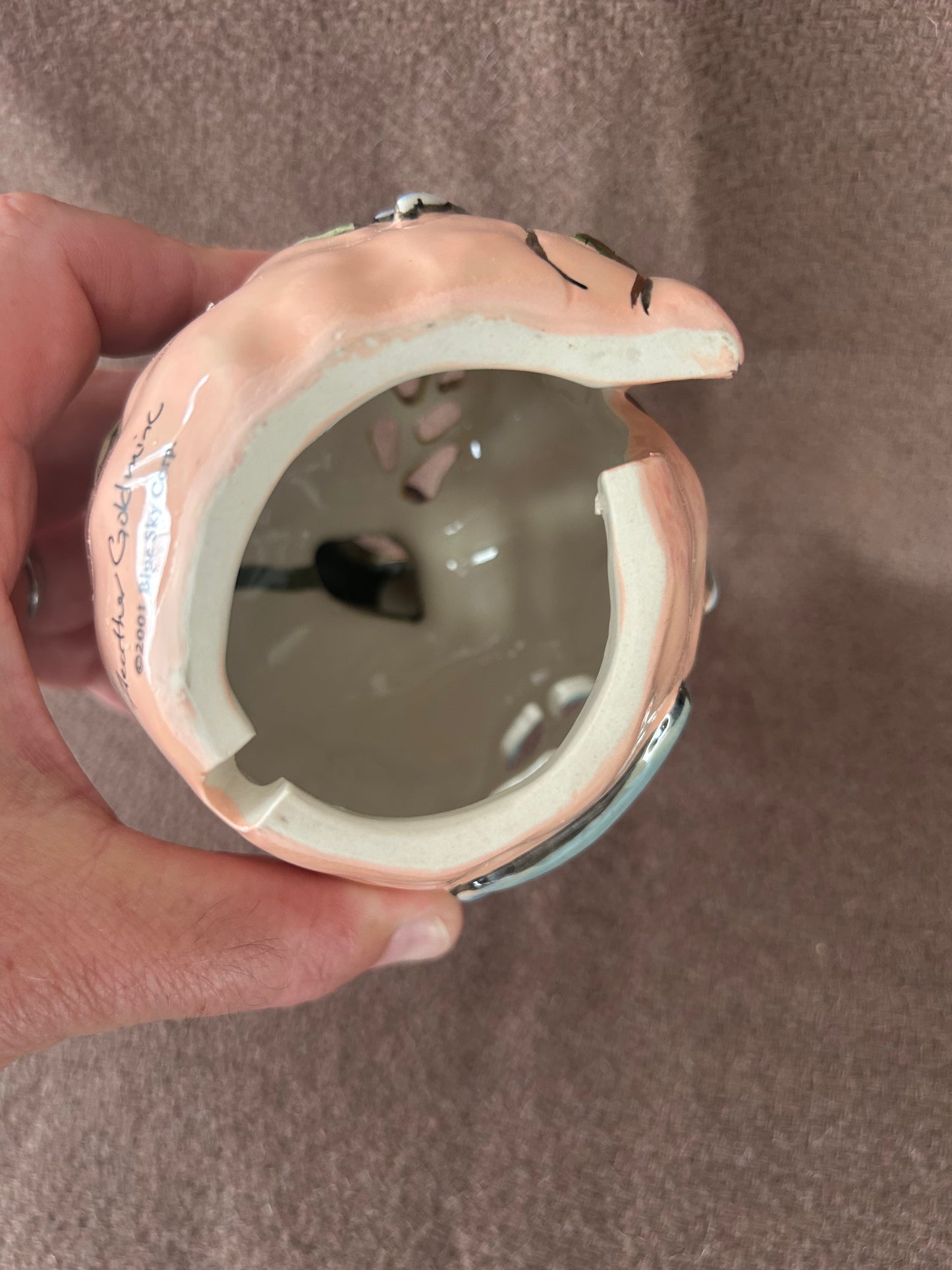 The Passionate Peach Blue Sky Clayworks Tea Light Heather Goldminc 2001 Complete With Plate