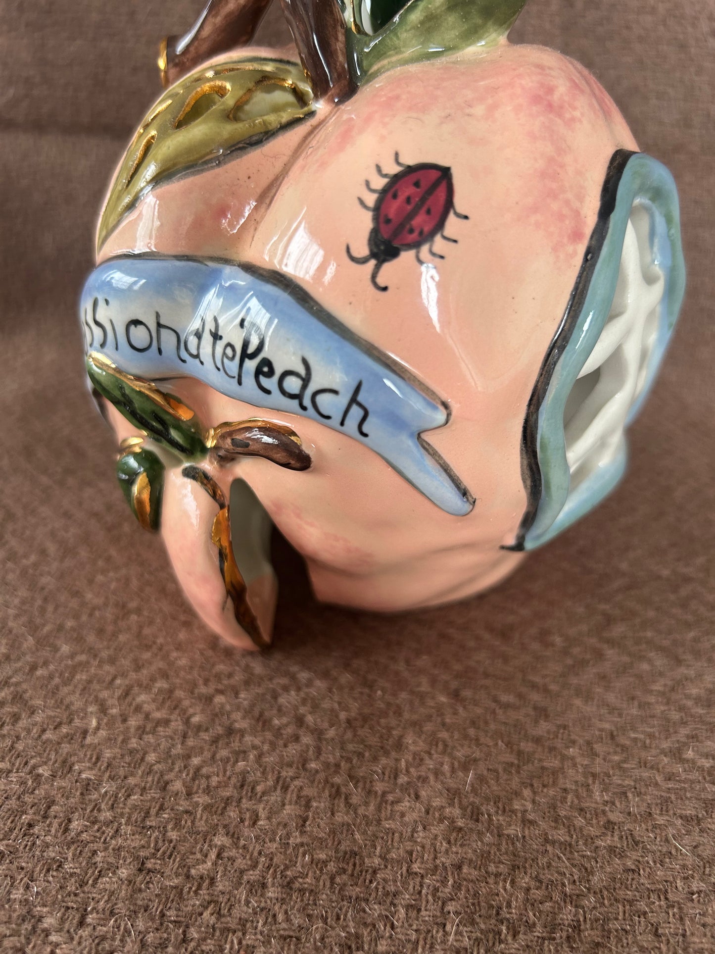 The Passionate Peach Blue Sky Clayworks Tea Light Heather Goldminc 2001 Complete With Plate