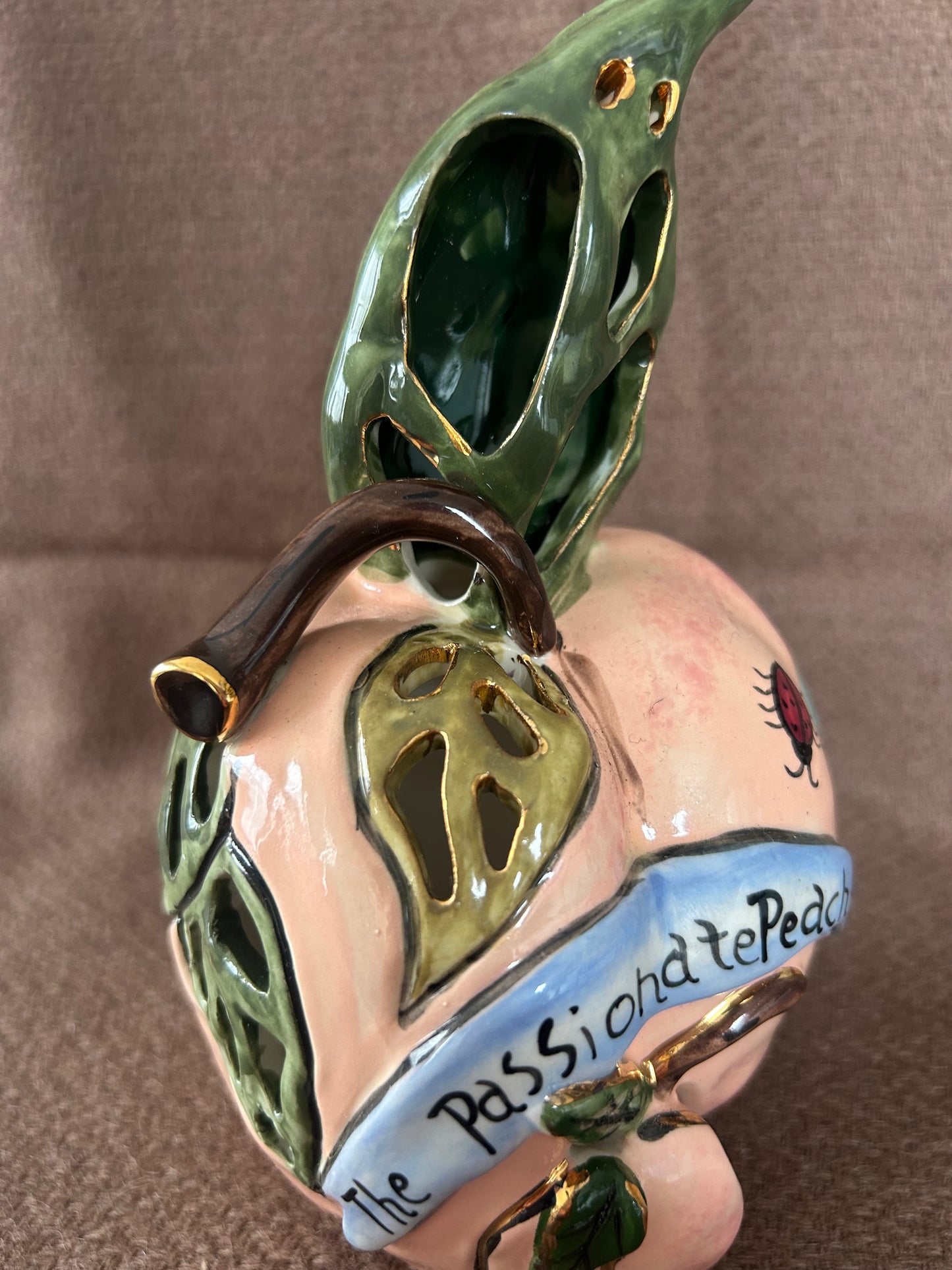 The Passionate Peach Blue Sky Clayworks Tea Light Heather Goldminc 2001 Complete With Plate