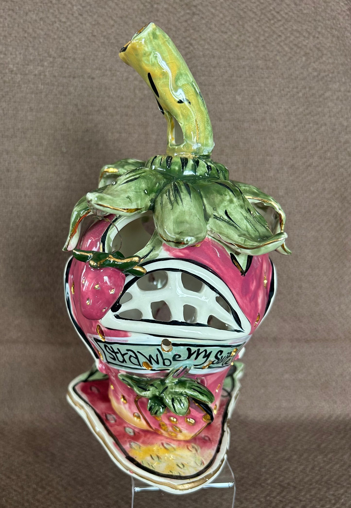 The Strawberry House Blue Sky Clayworks Tea Light Heather Goldminc 2001 Complete With Plate