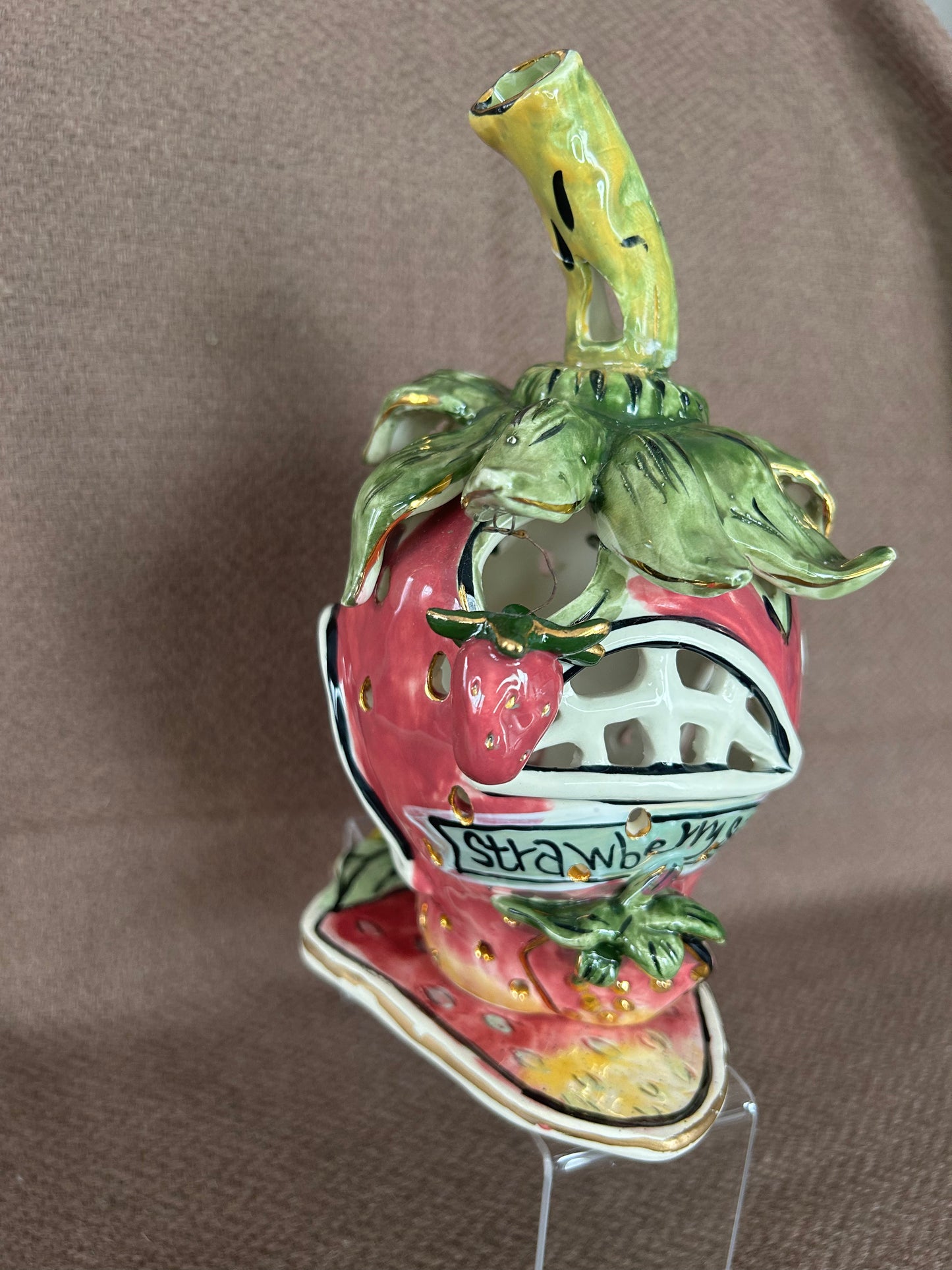 The Strawberry House Blue Sky Clayworks Tea Light Heather Goldminc 2001 Complete With Plate