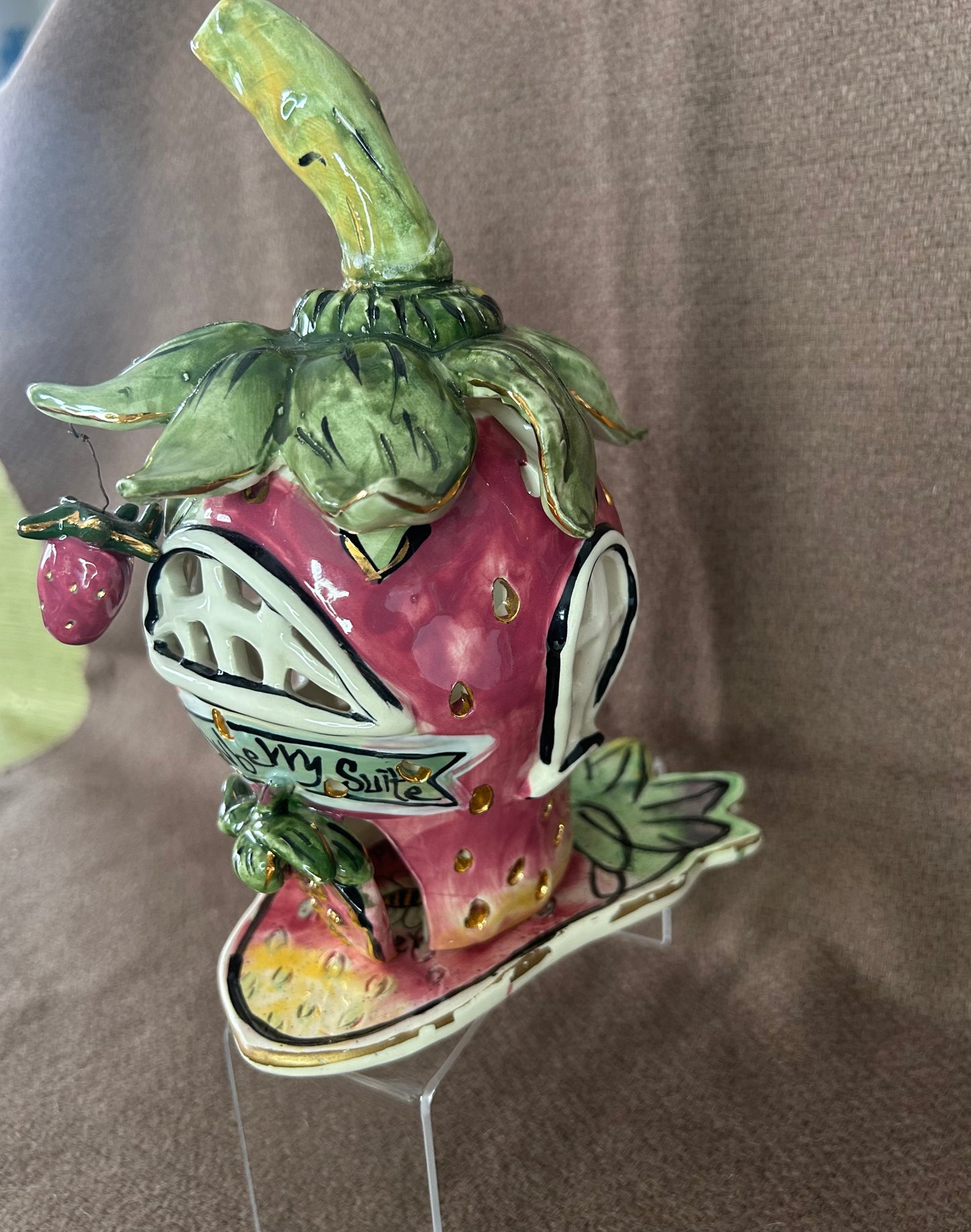 The Strawberry House Blue Sky Clayworks Tea Light Heather Goldminc 2001 Complete With Plate