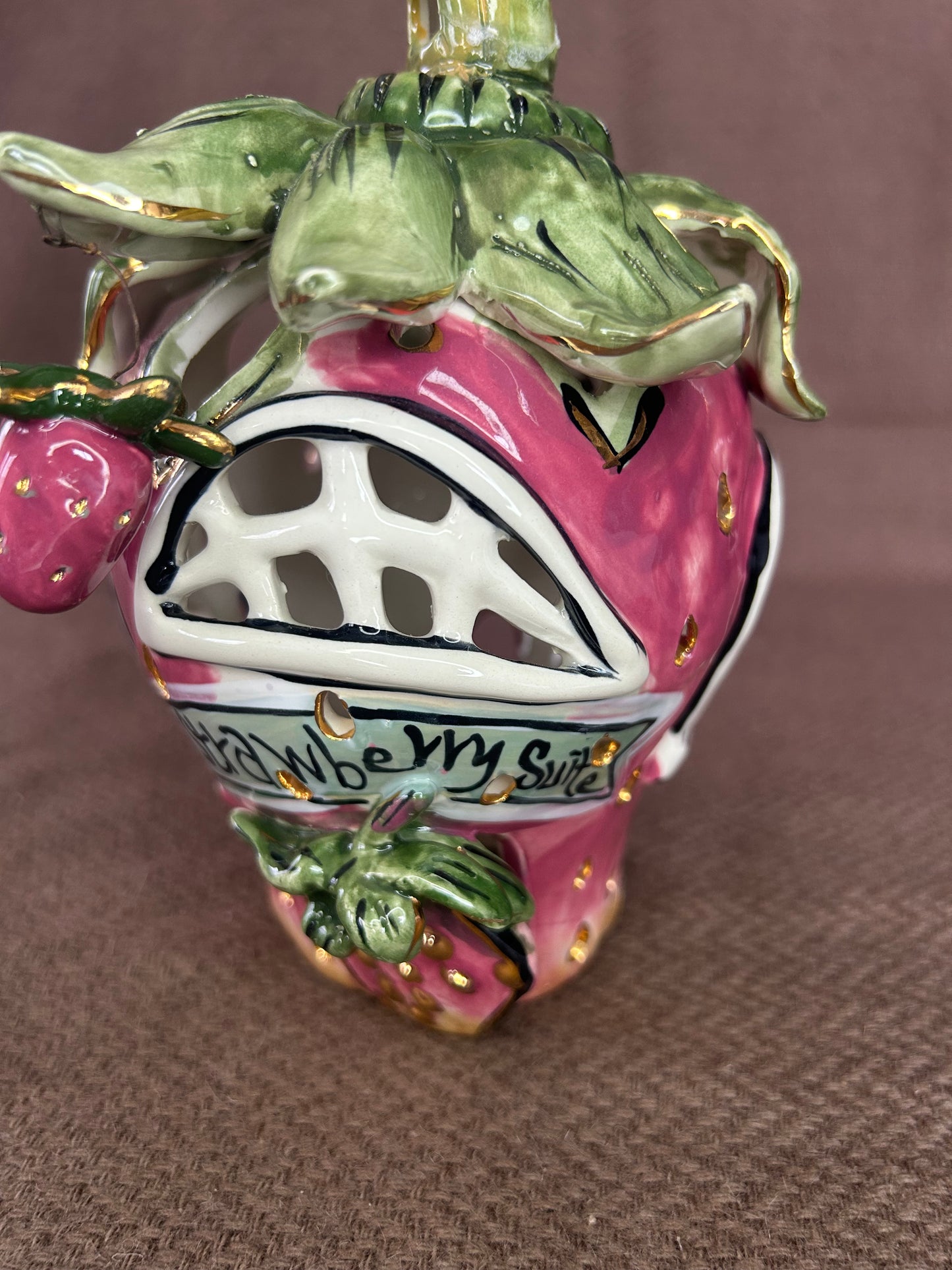 The Strawberry House Blue Sky Clayworks Tea Light Heather Goldminc 2001 Complete With Plate