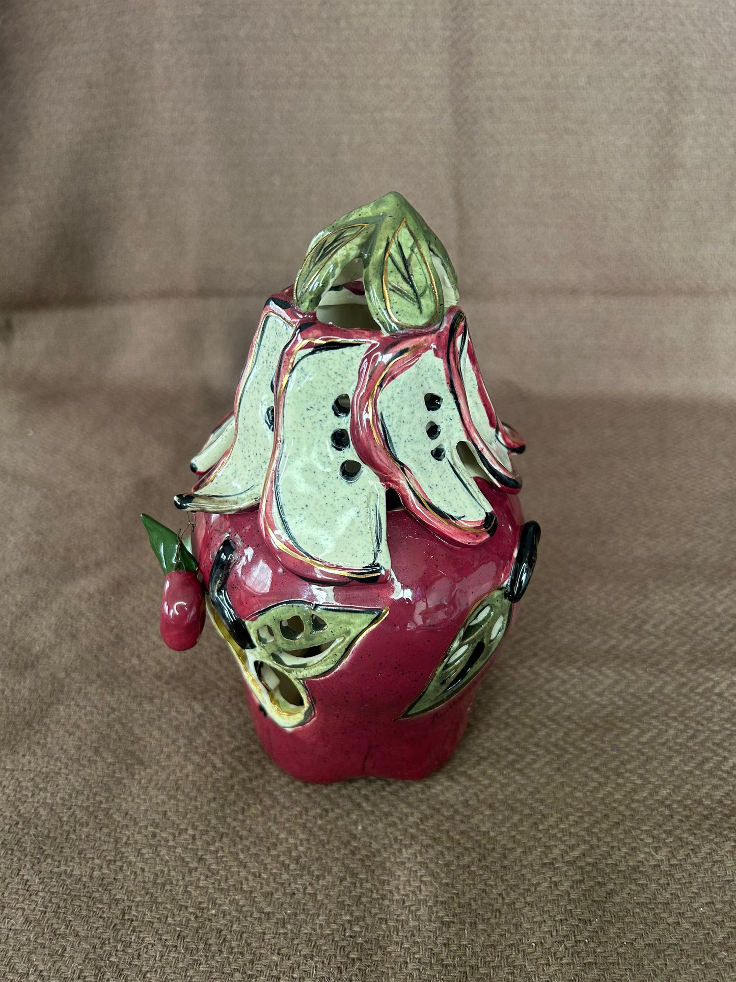 The Apple Abode Blue Sky Clayworks Tea Light Heather Goldminc 2001 Complete With Plate