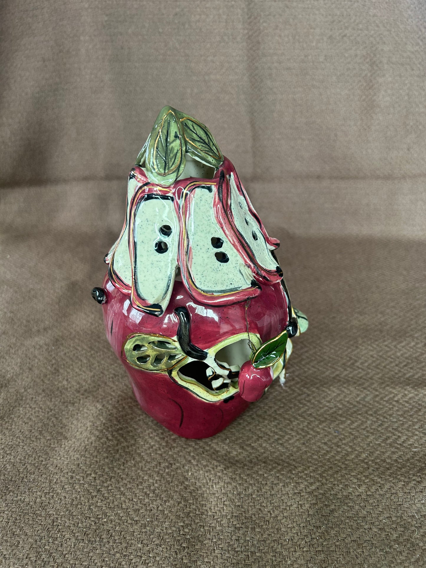 The Apple Abode Blue Sky Clayworks Tea Light Heather Goldminc 2001 Complete With Plate