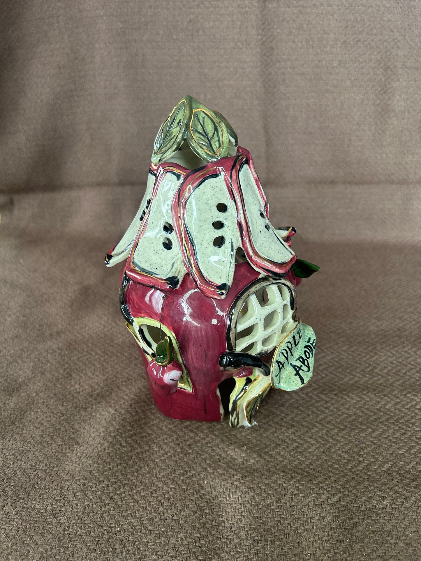 The Apple Abode Blue Sky Clayworks Tea Light Heather Goldminc 2001 Complete With Plate