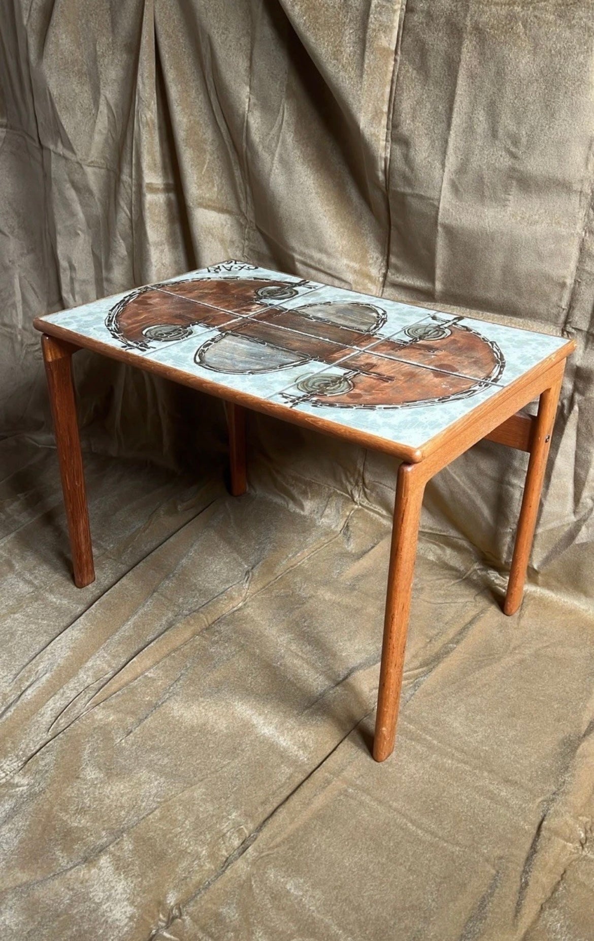 Danish Ox-Art Teak 1976 Nest Of Tables Tiled Tops