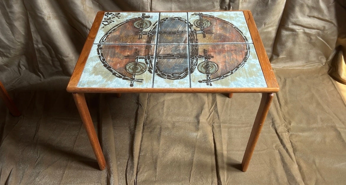 Danish Ox-Art Teak 1976 Nest Of Tables Tiled Tops