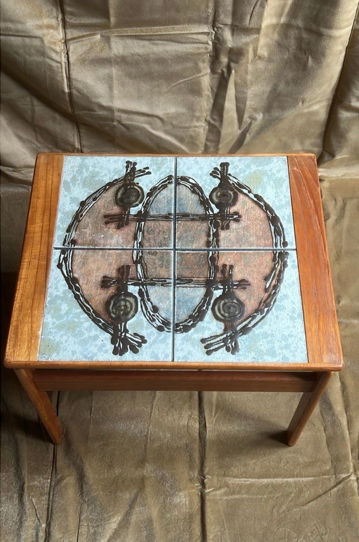 Danish Ox-Art Teak 1976 Nest Of Tables Tiled Tops