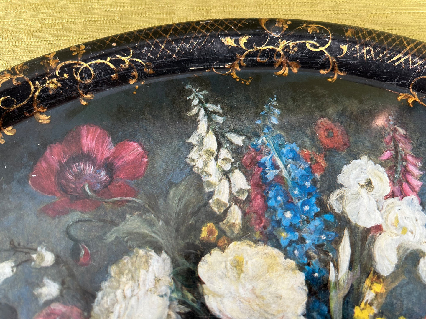 Vintage Patricia Machin Sherwood Studio Metal Oval Tray with English Garden Flowers Design
