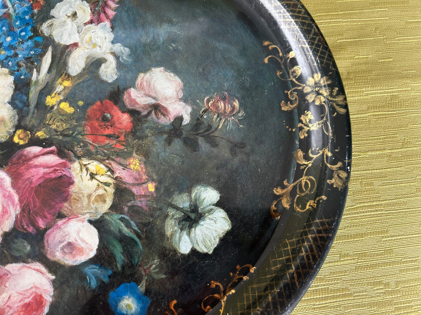 Vintage Patricia Machin Sherwood Studio Metal Oval Tray with English Garden Flowers Design
