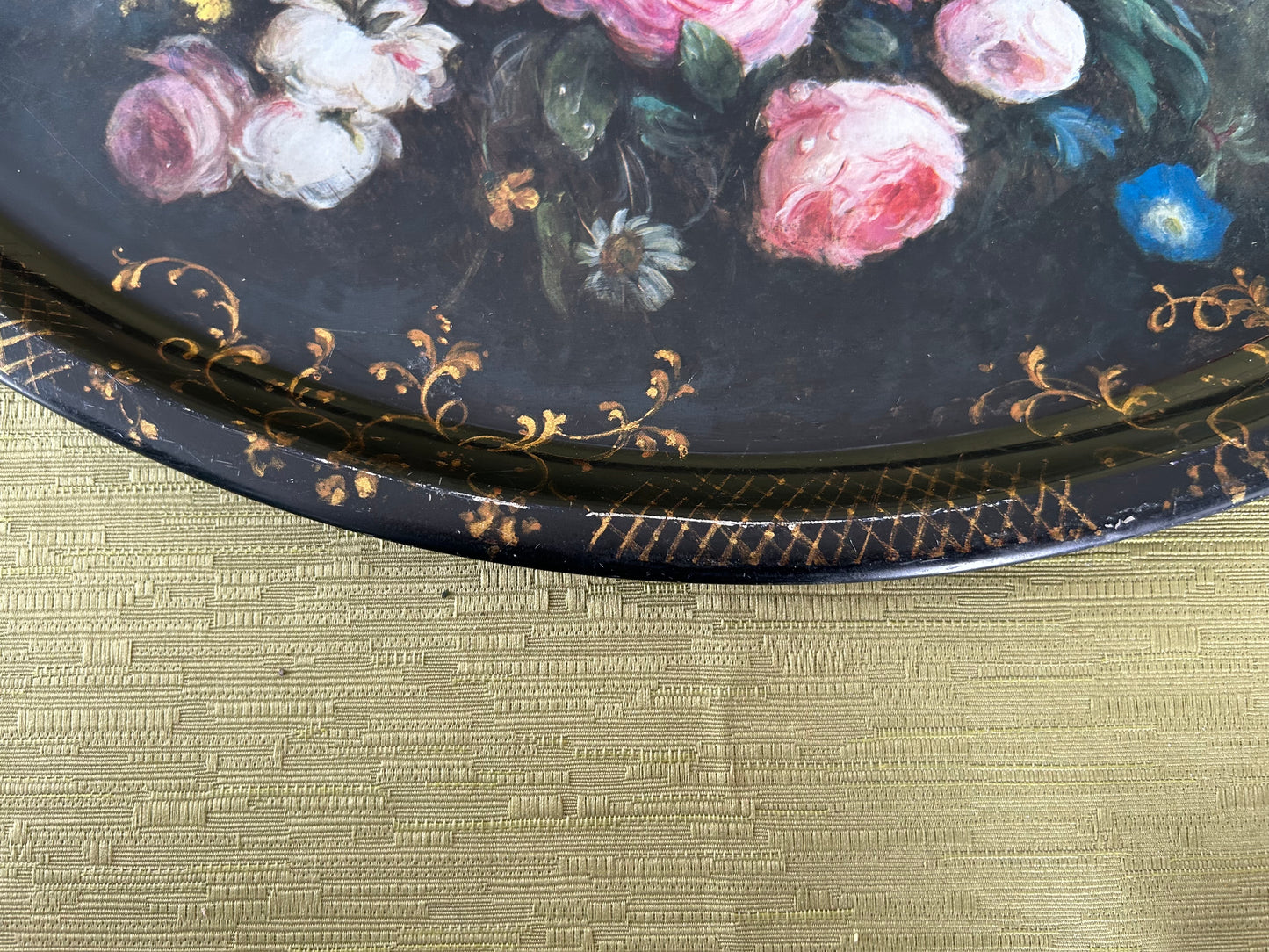 Vintage Patricia Machin Sherwood Studio Metal Oval Tray with English Garden Flowers Design