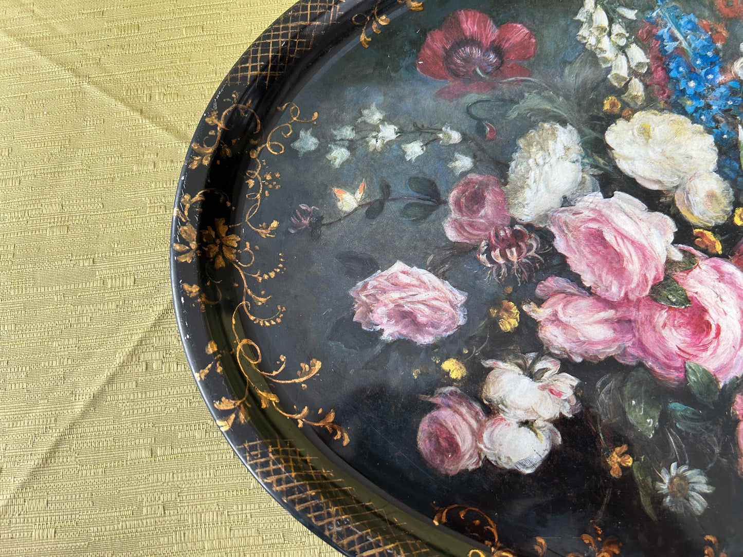 Vintage Patricia Machin Sherwood Studio Metal Oval Tray with English Garden Flowers Design