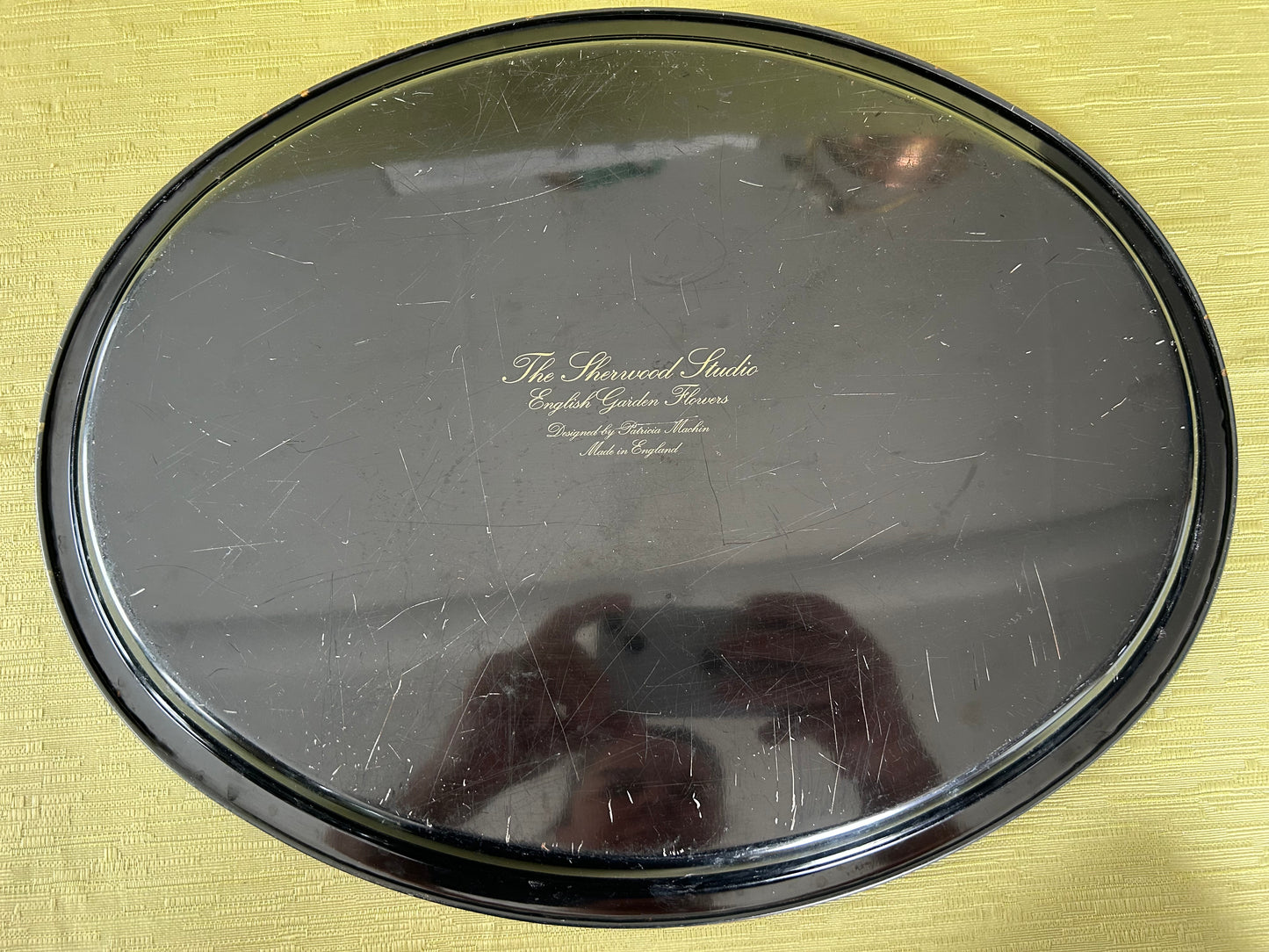 Vintage Patricia Machin Sherwood Studio Metal Oval Tray with English Garden Flowers Design