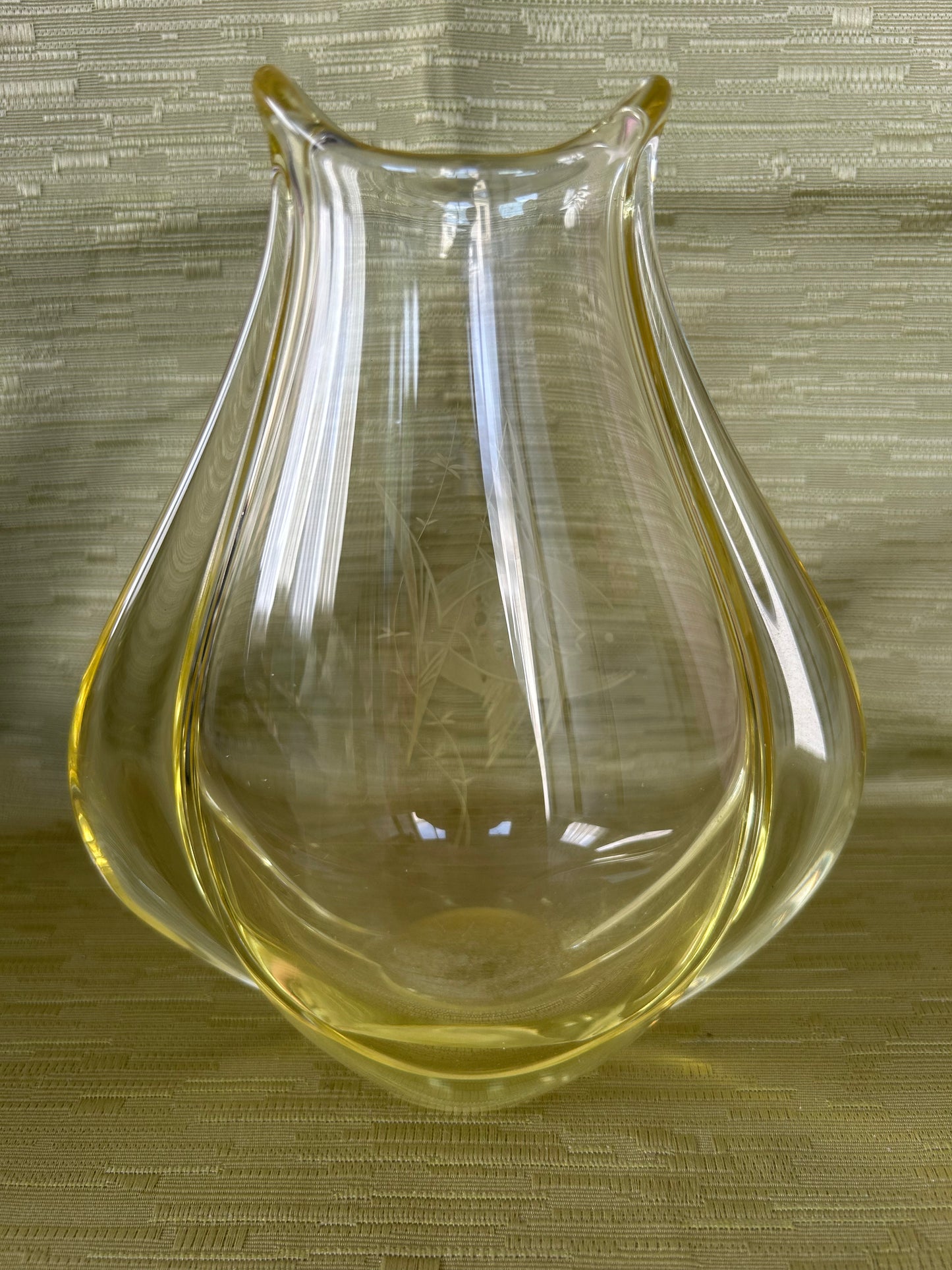 Czech 1960s Etched Glass Citrine Czech For Zelezny Brod Sklo